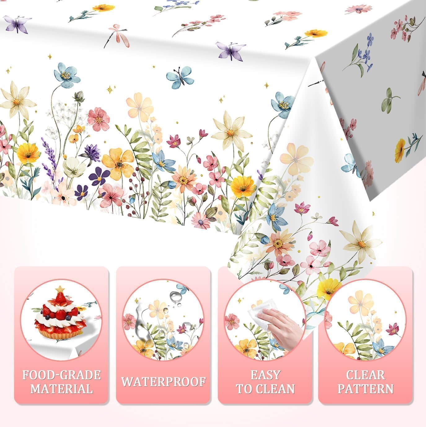 3 Piece Wildflower Tablecloths for Spring Birthday Party