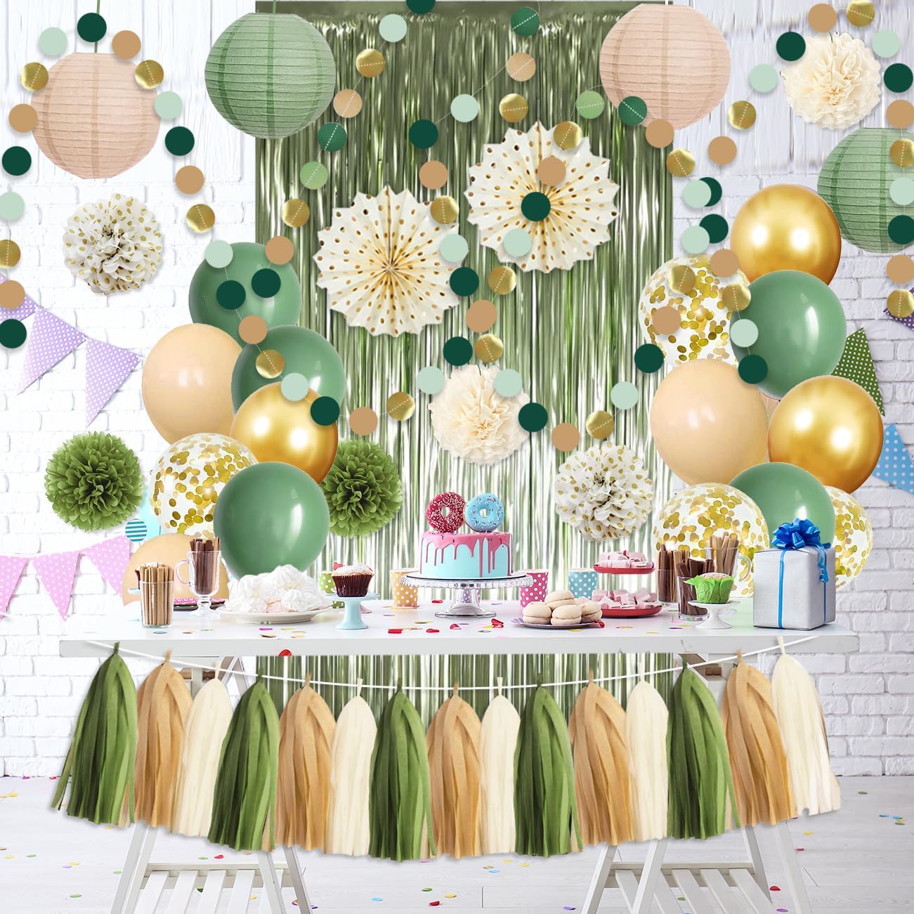 Sage Green Gold Party Decorations 45Pcs Kit