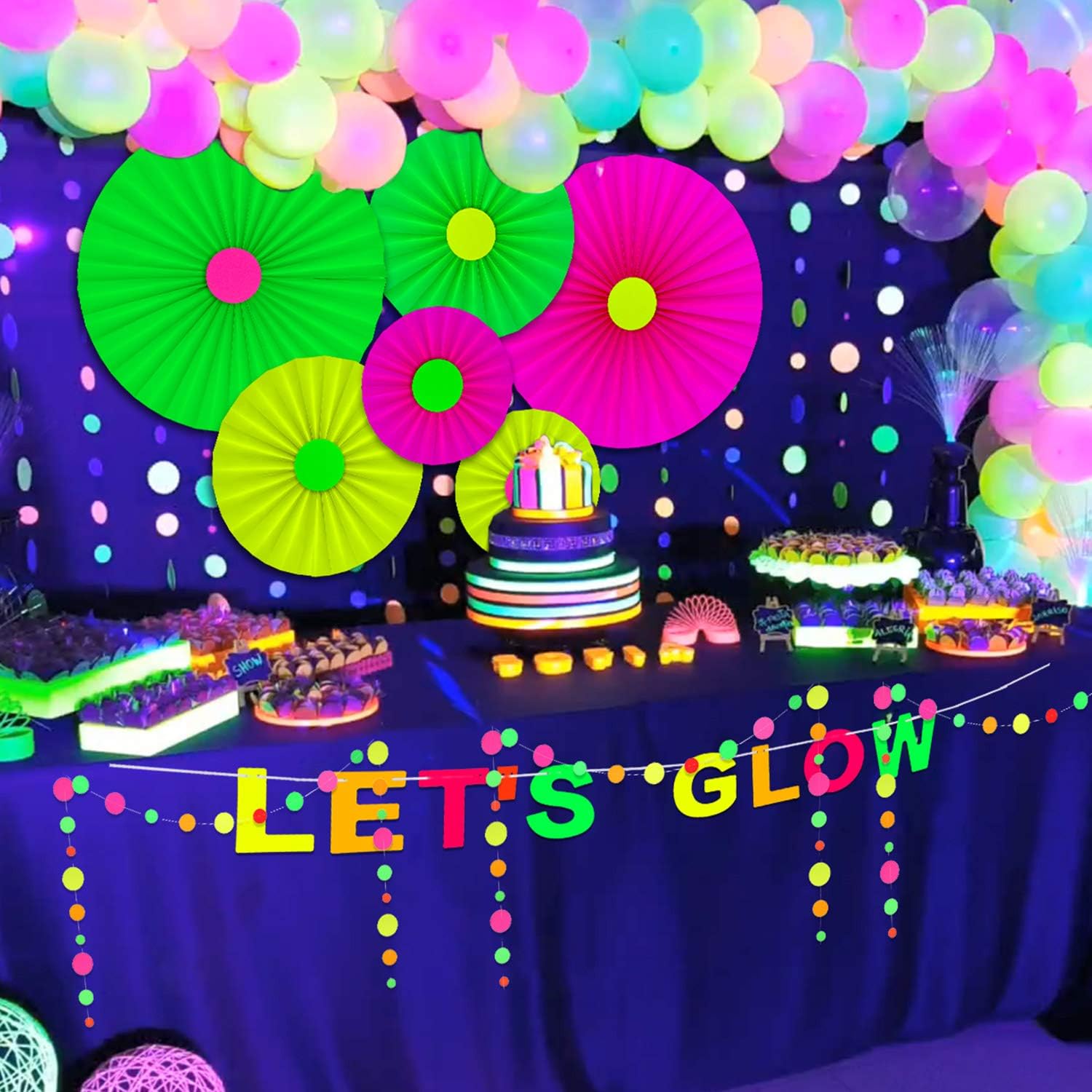 Glow Neon Paper Fans Set of 6 for Parties