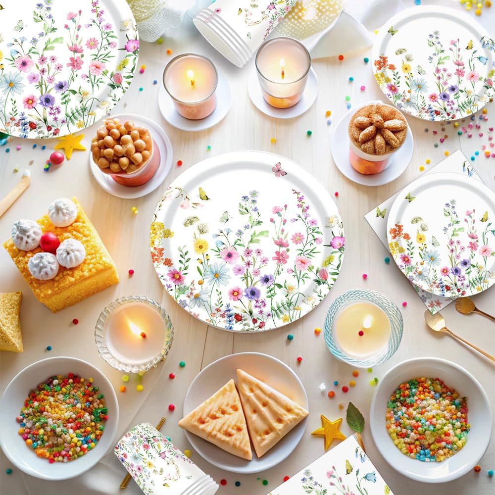 40 Pcs Wildflower Plates and Napkins Party Kit