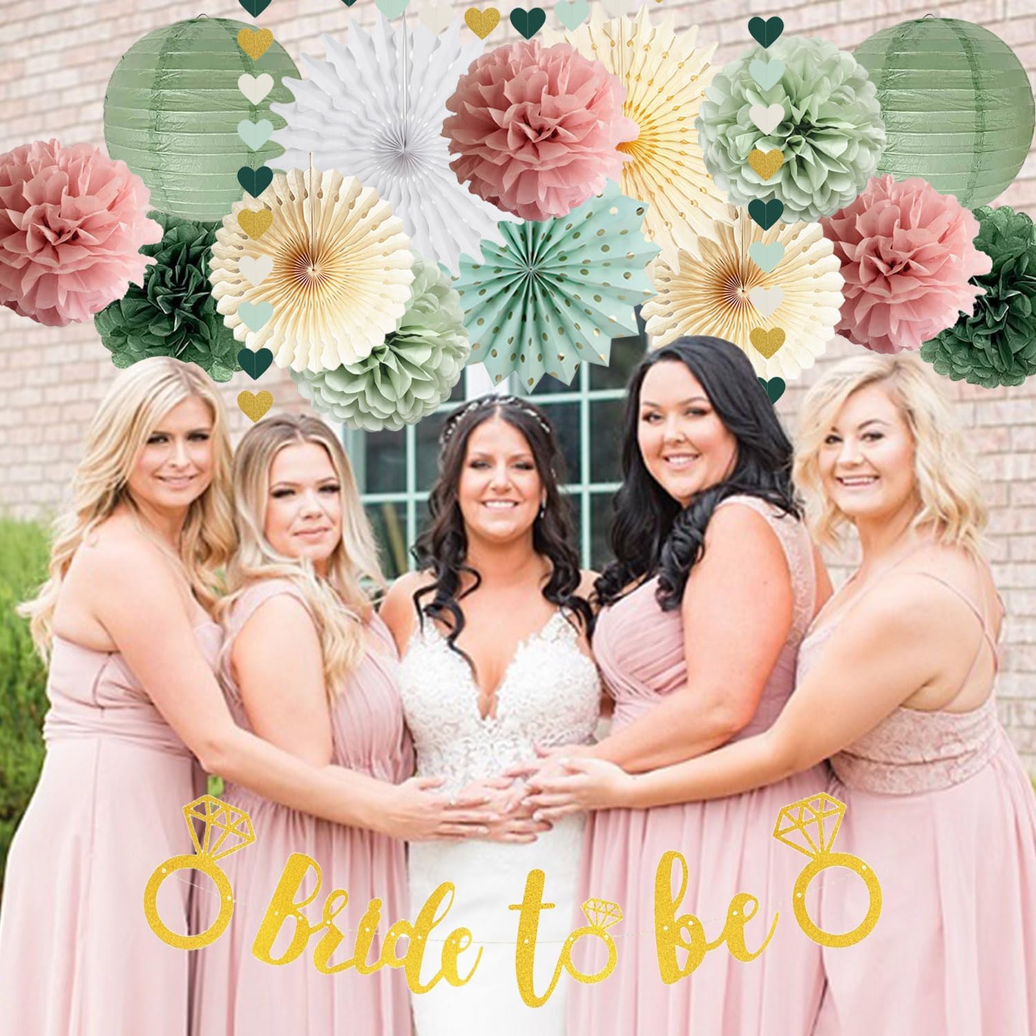 Sage Green Dusty Pink Bachelorette Decorations Set