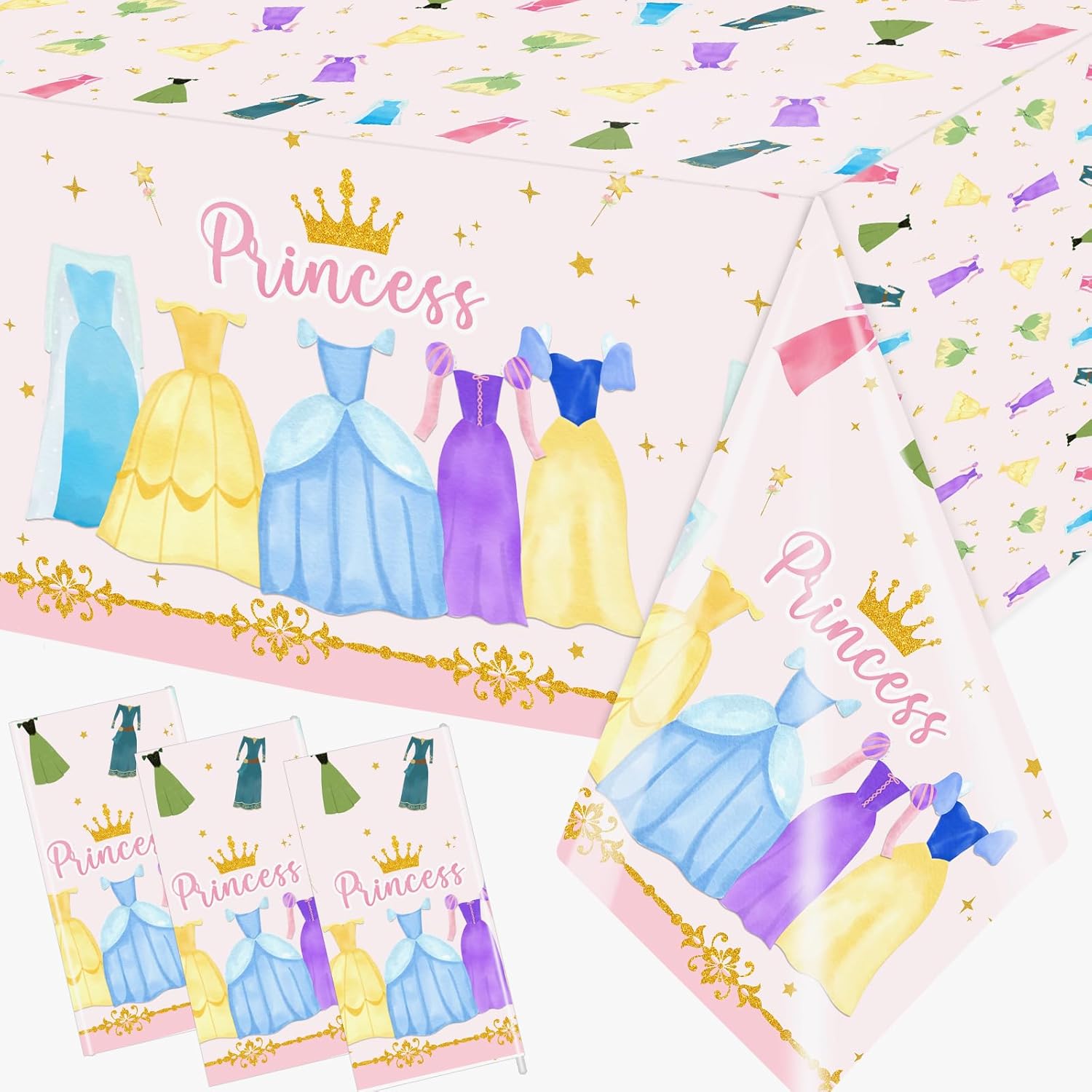 Cextoga Princess Tablecloths 3pcs Waterproof Party Decorations