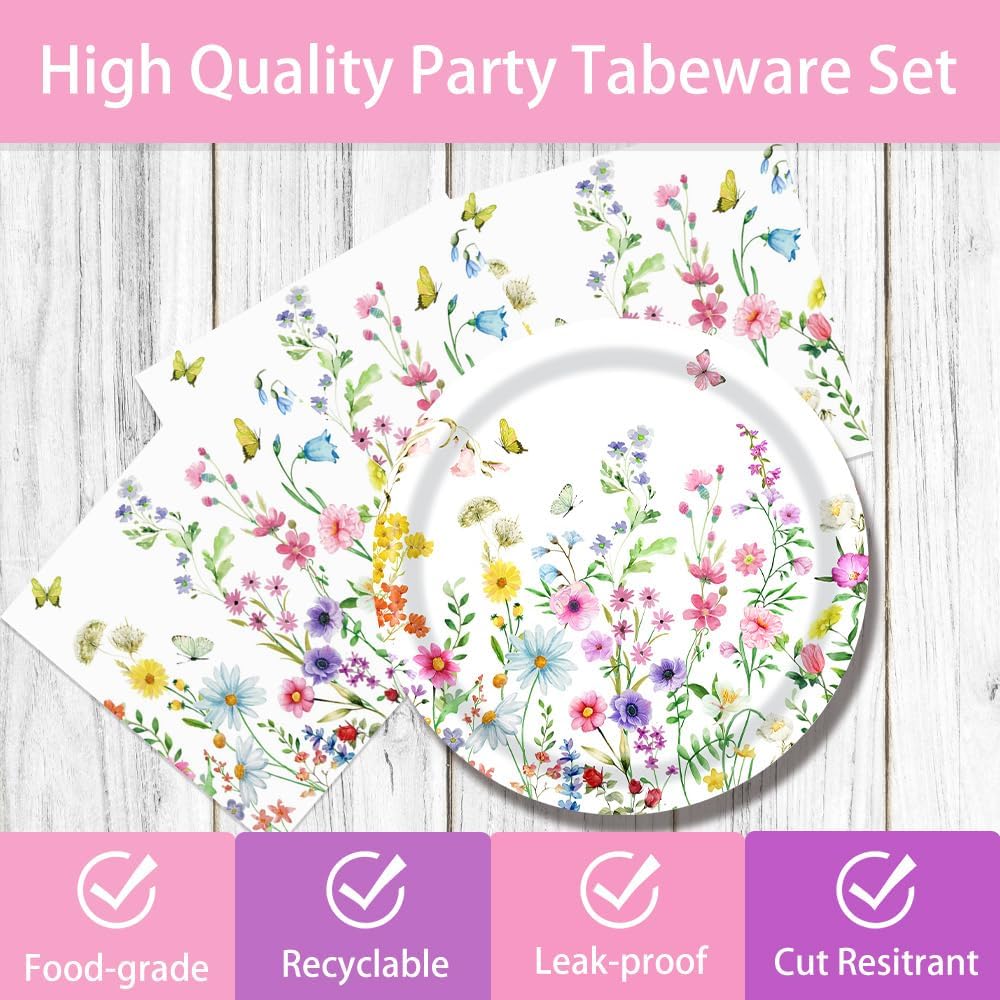 40 Pcs Wildflower Plates and Napkins Party Kit