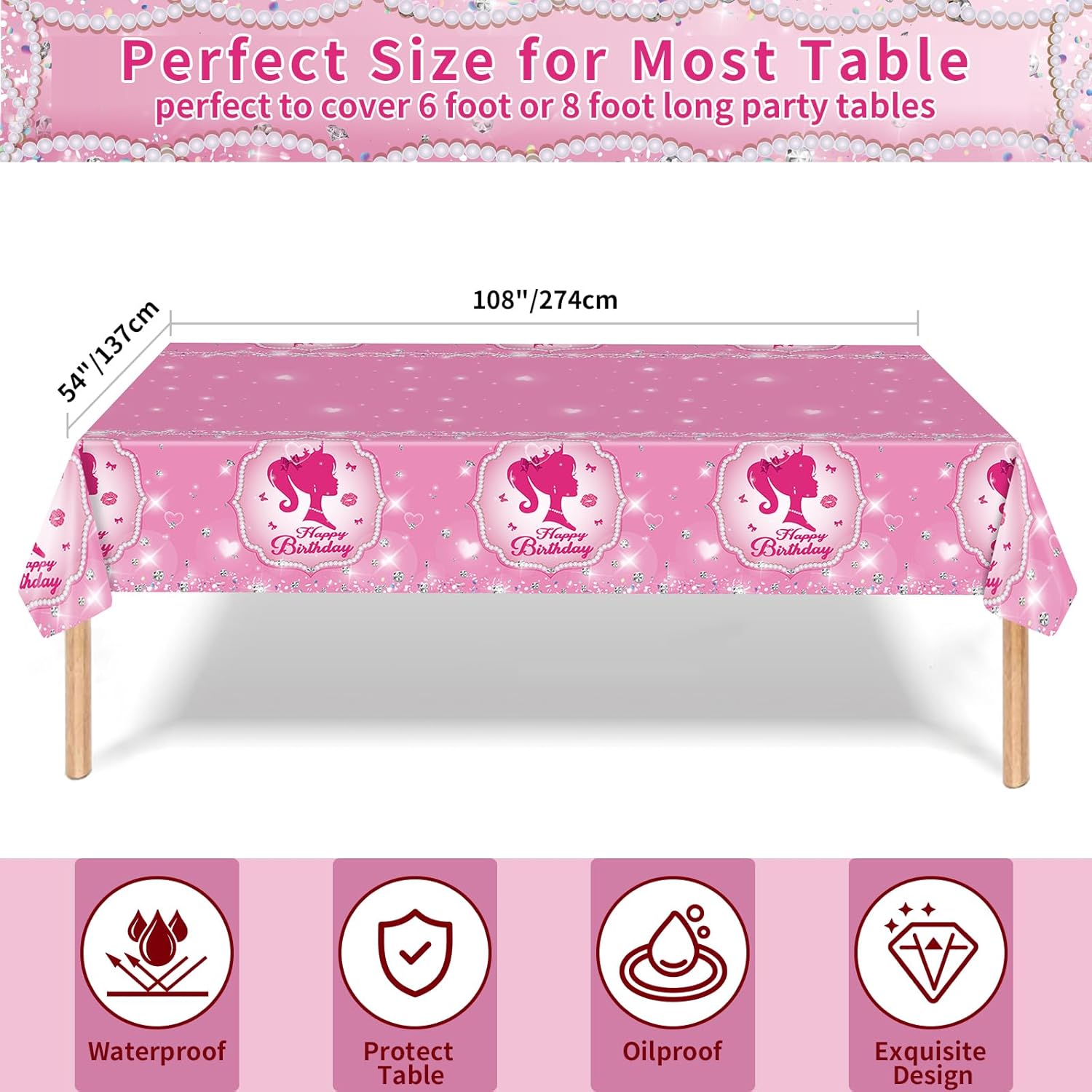 Pink Princess Party Plates Set for 25 Guests