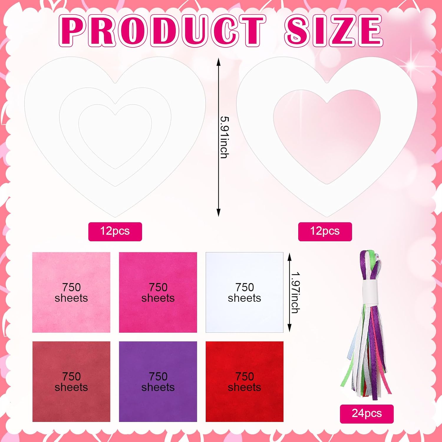 Jetec 24 Piece Heart Shaped Craft Kit with Tissue Paper