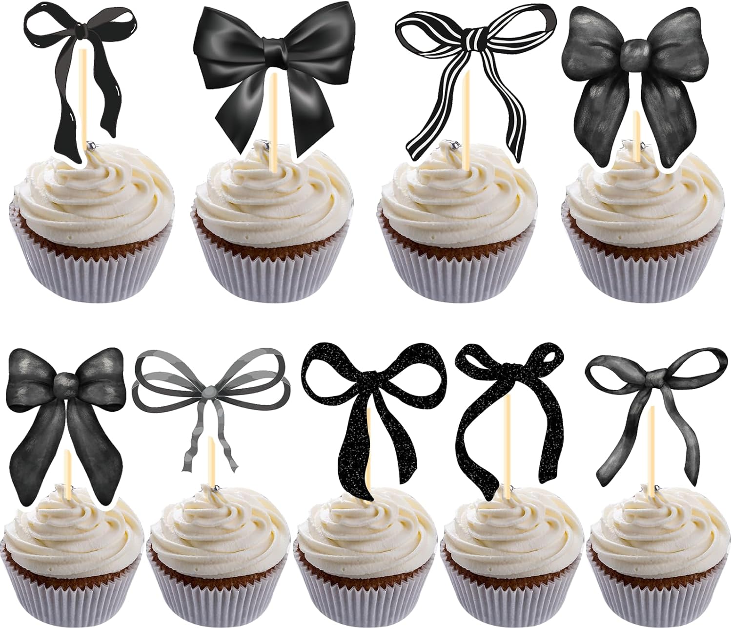 Coquete Black Bow Cupcake Toppers 36PCS