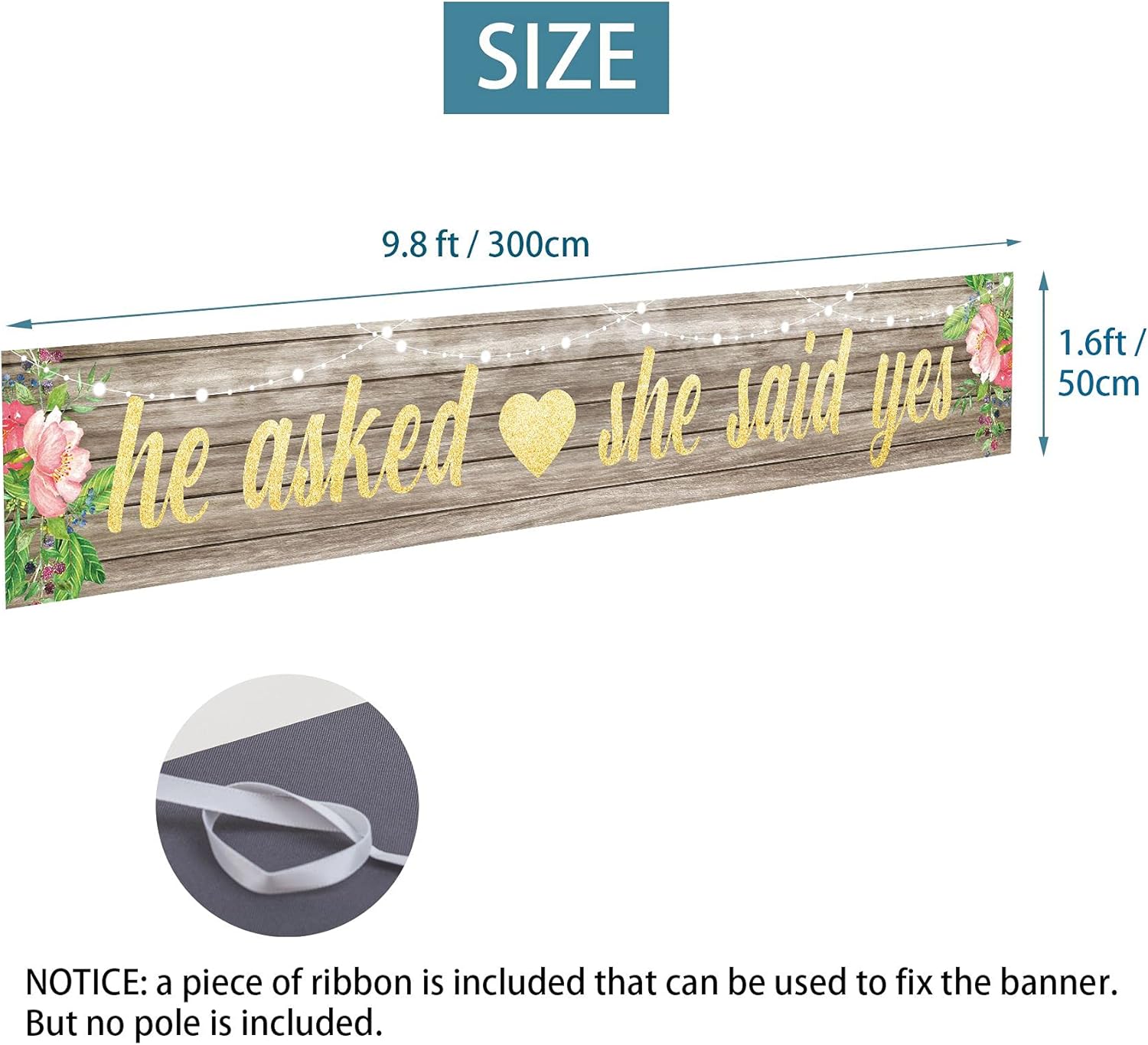 Joyiou He Asked She Said Yes Backdrop Banner for Wedding Engagement Party