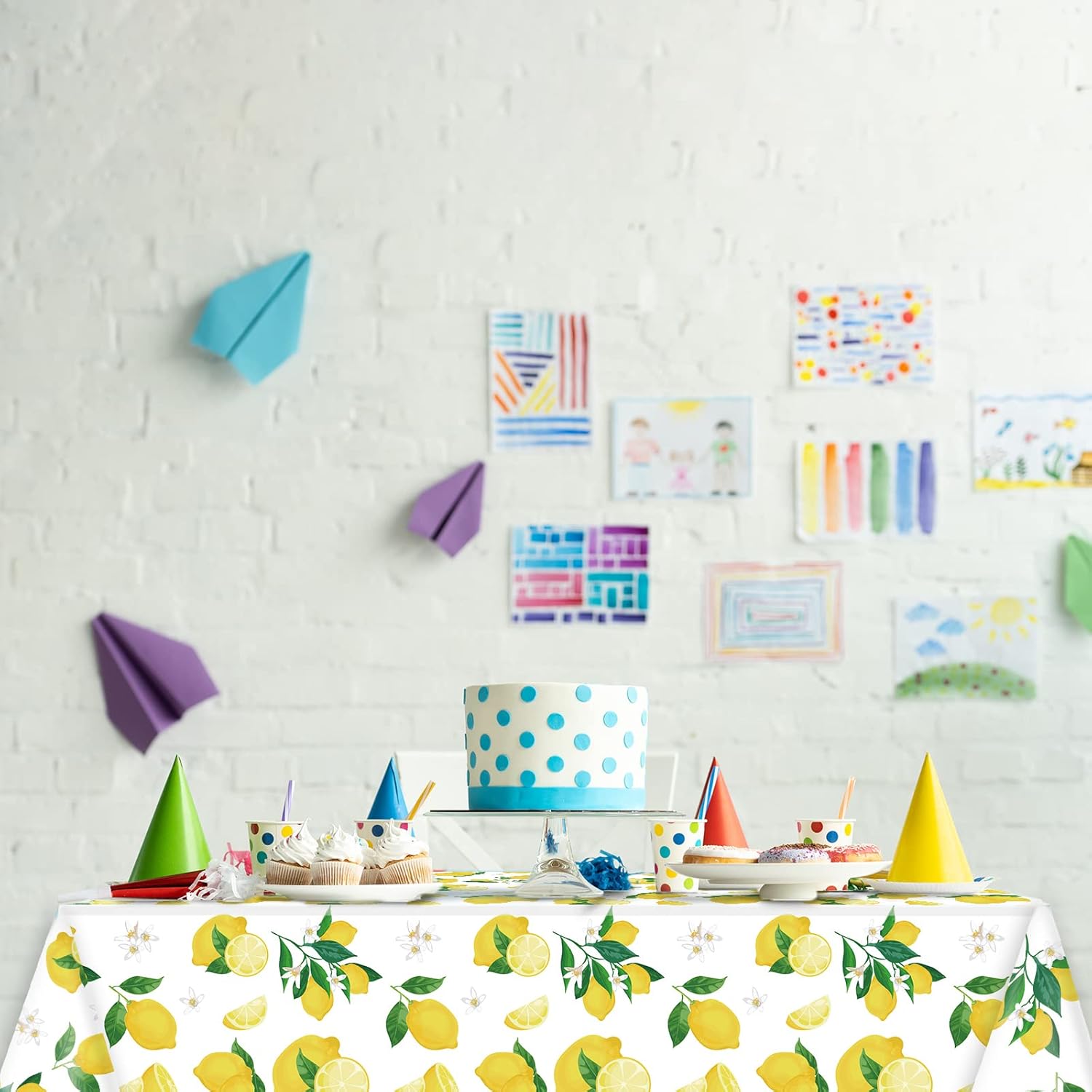 Wiooffen 3 Pcs Lemon Tablecloth Set for Birthday Party