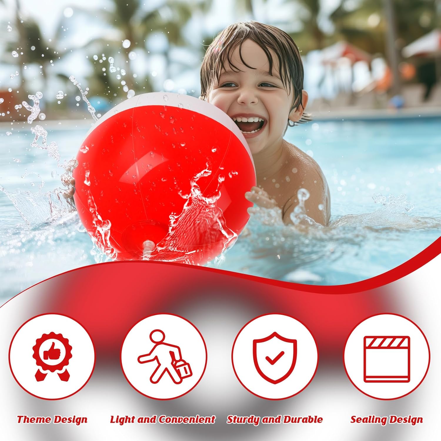 8PCS Cartoon Beach Ball Set-12 Inch Red White