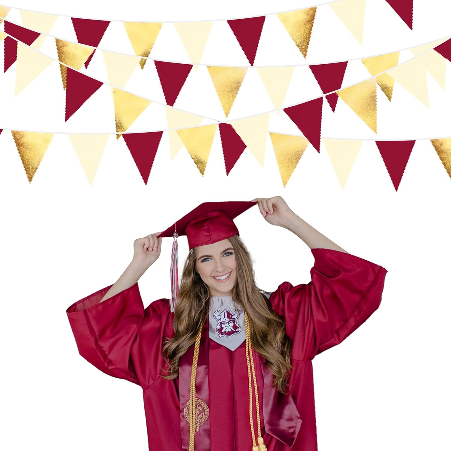 Burgundy Gold Beige Triangle Pennant Banner Garland