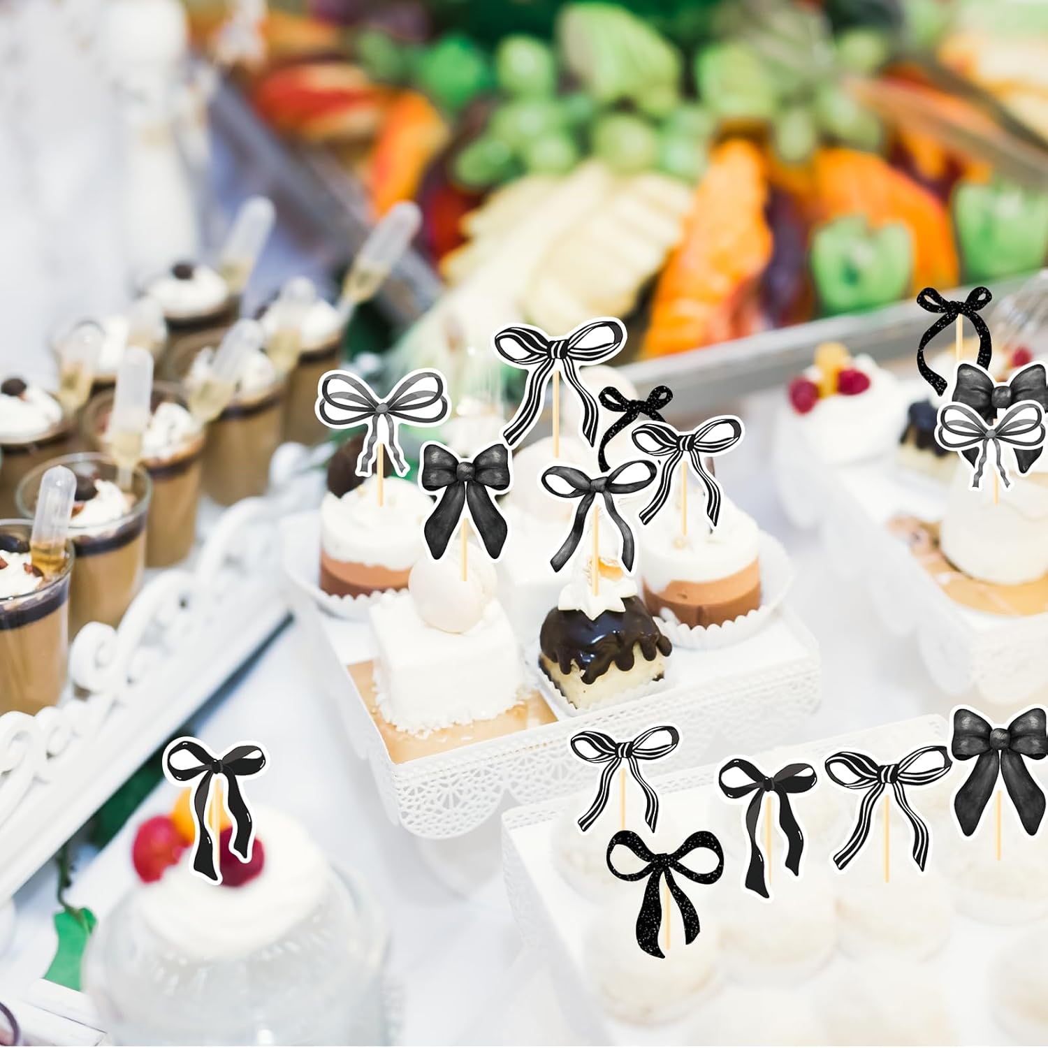 Coquete Black Bow Cupcake Toppers 36PCS