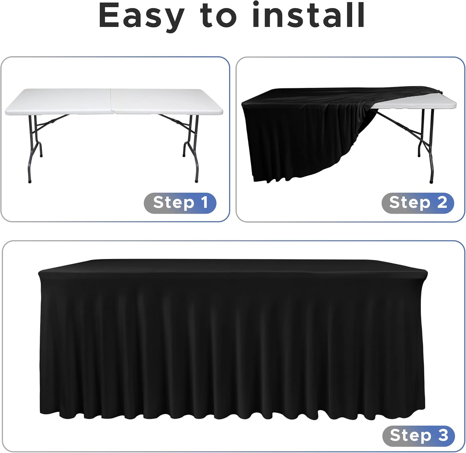 Nasitos Black Table Skirt 2 Pack for 6 Foot Rectangular Tables