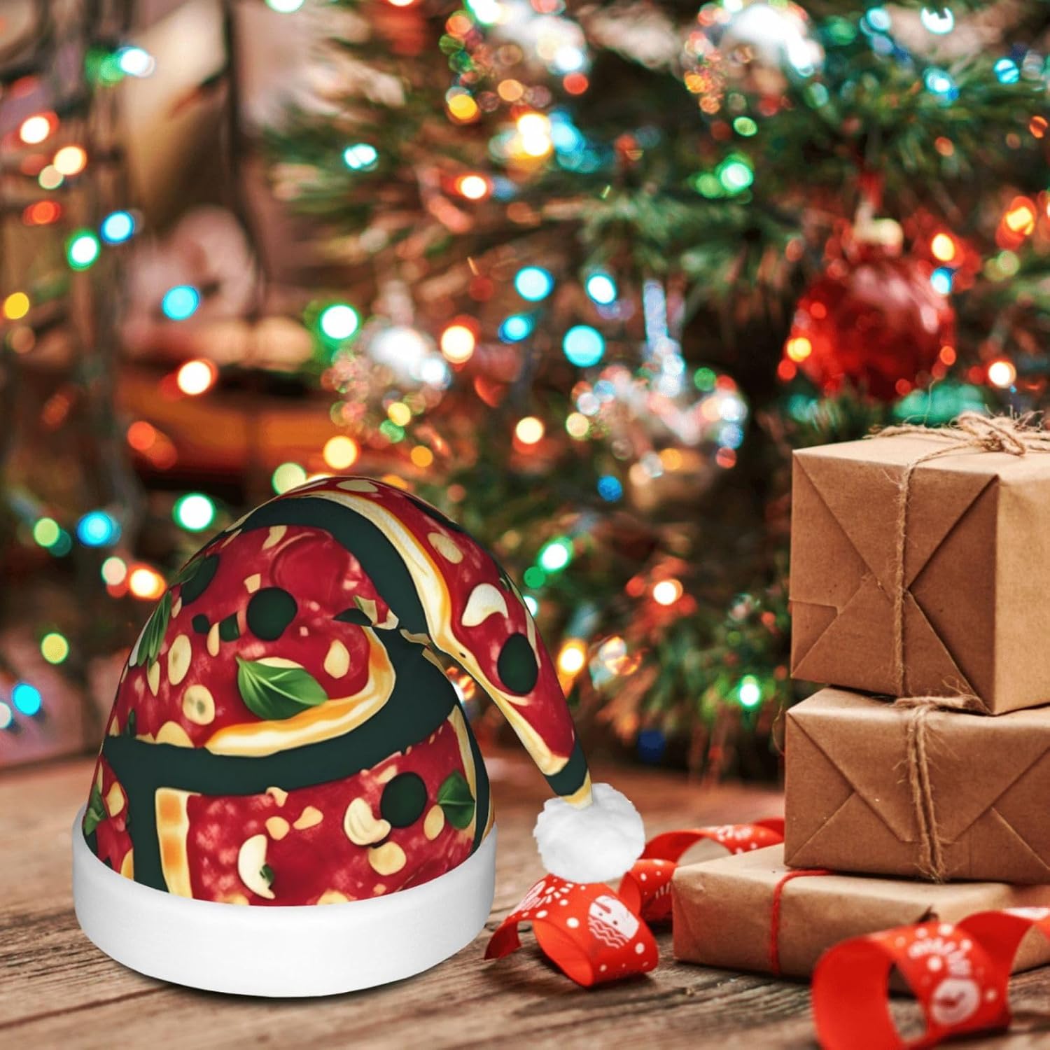 QINZHENG LED Pizza Santa Hat Christmas Decoration