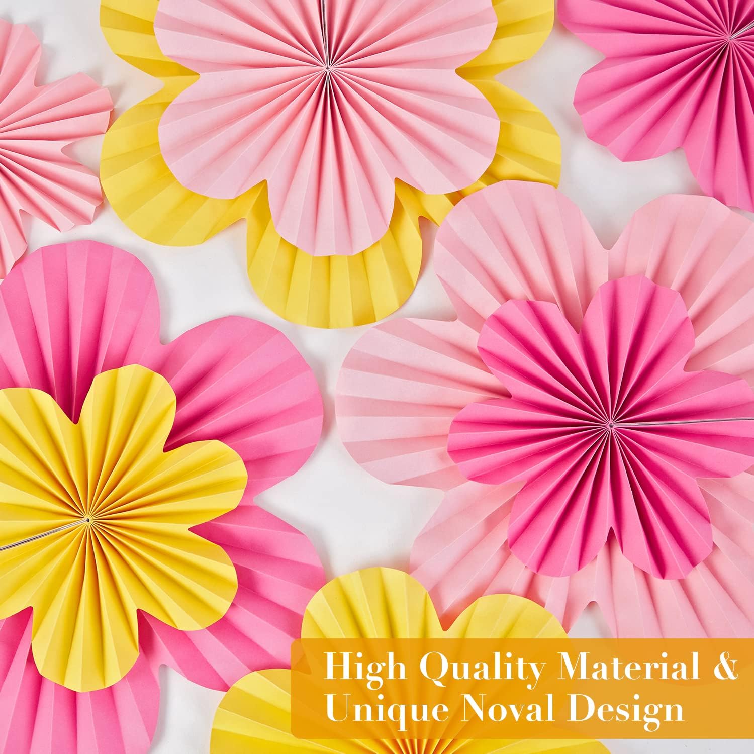 Pink Yellow Hanging Paper Flower Fans Decor Set