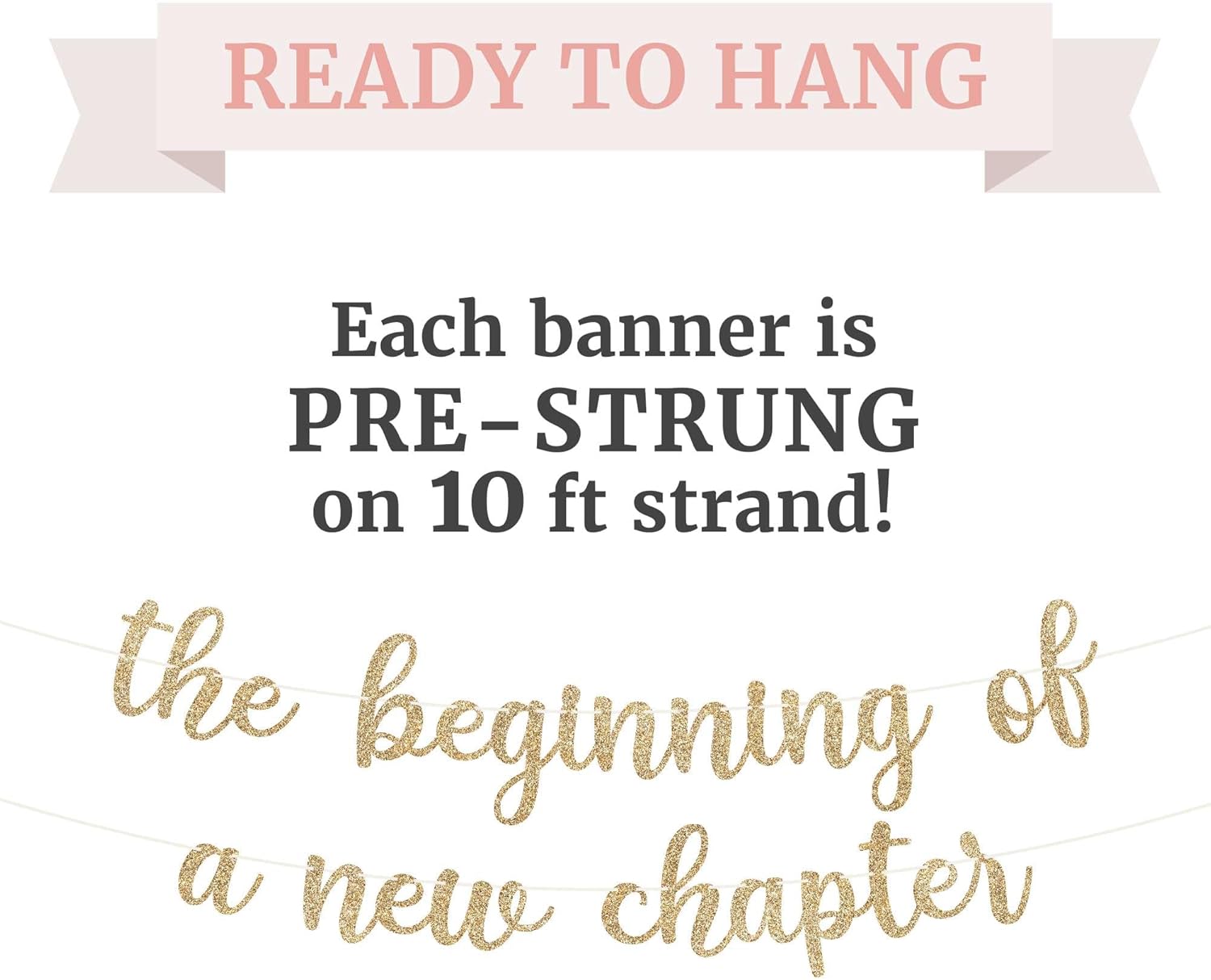 Pre-Strung New Chapter Banner - Gold Glitter Party Decor