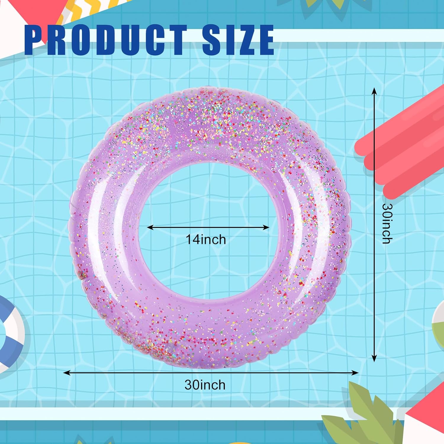 Whaline 3Pcs Purple Glitter Inflatable Swim Rings
