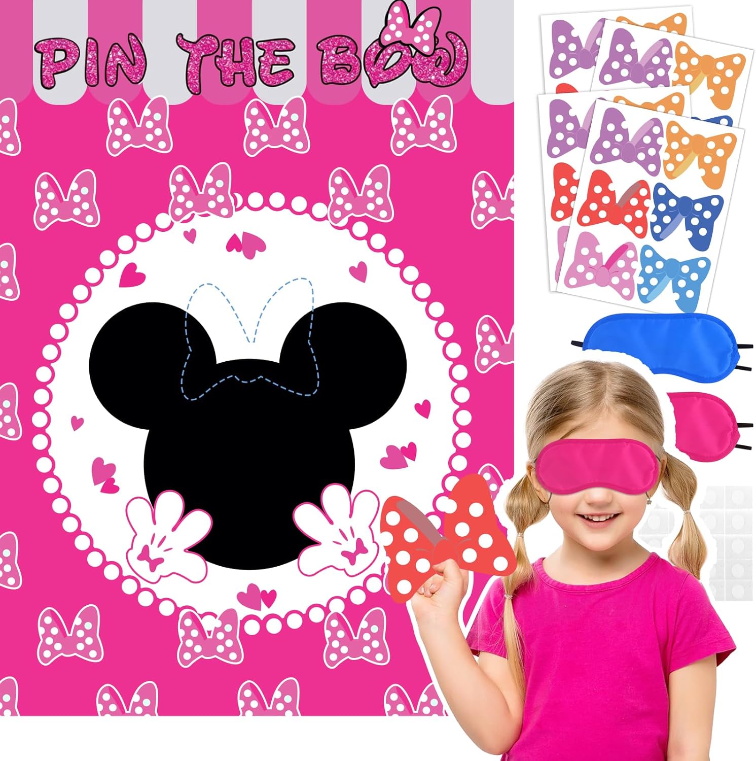 Pink Mouse Birthday Party Game Set with 24 Reusable Stickers