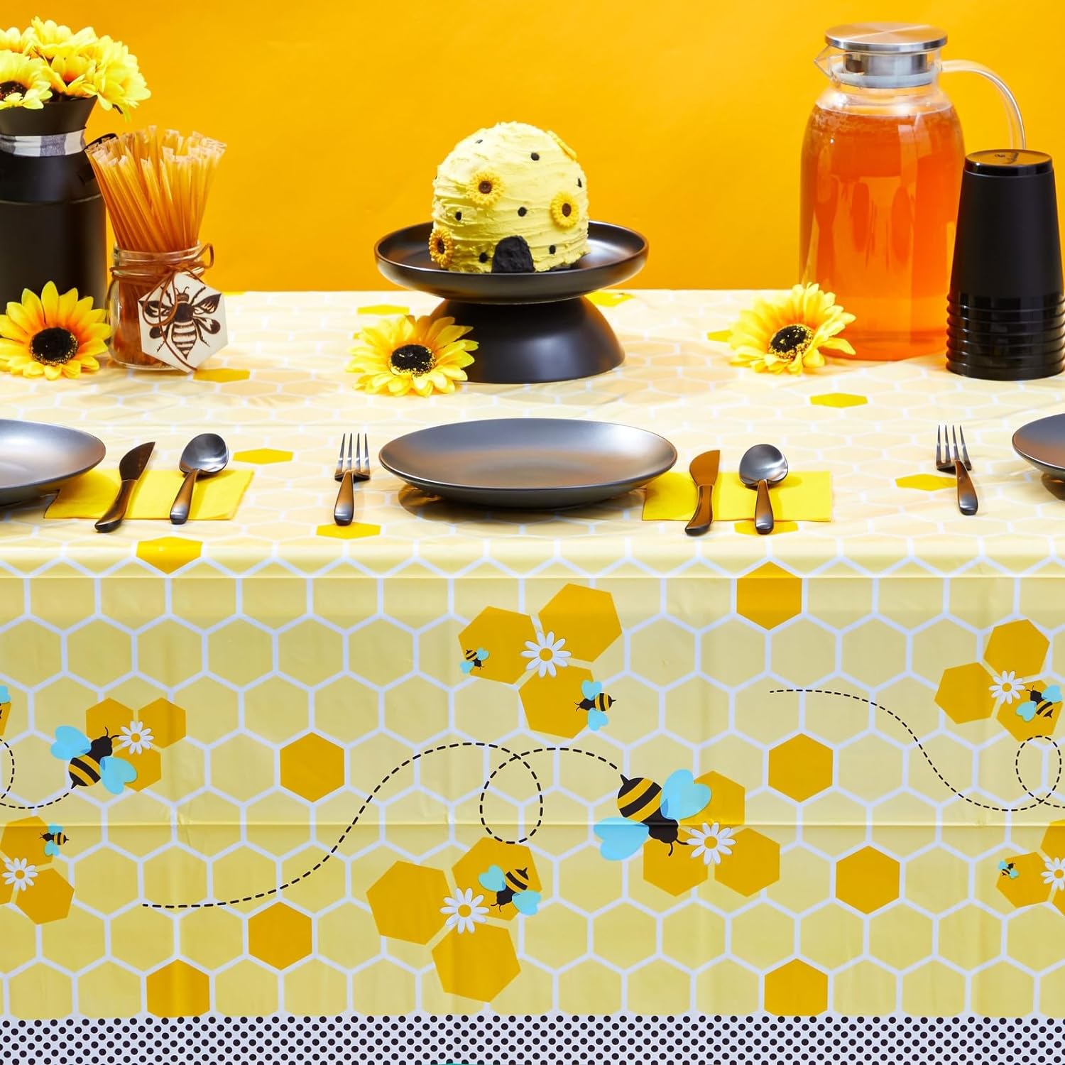 3 Pack Bee Tablecloth for Kids Birthday Party Decor