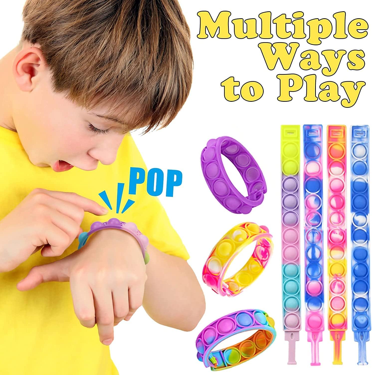 100Pcs Pop Bracelet Fidget Toys Pack for Kids and Adults