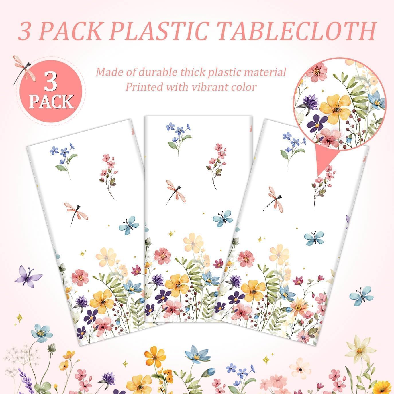 3 Piece Wildflower Tablecloths for Spring Birthday Party