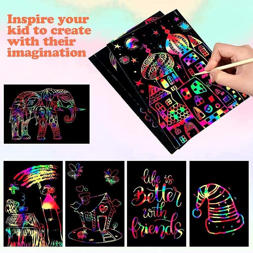 Mocoosy 60 Pcs Rainbow Scratch Art Paper for Kids