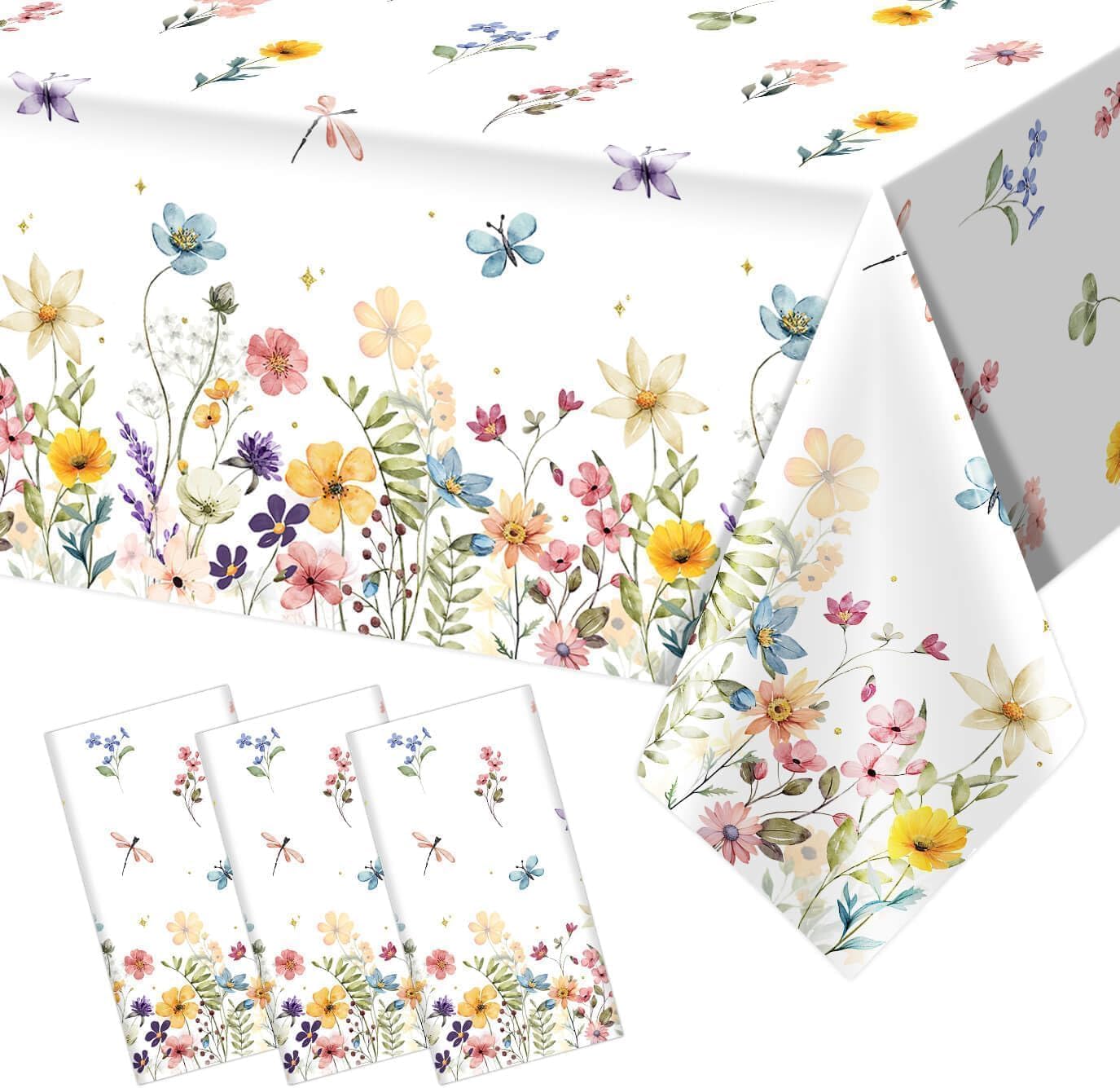 3 Piece Wildflower Tablecloths for Spring Birthday Party