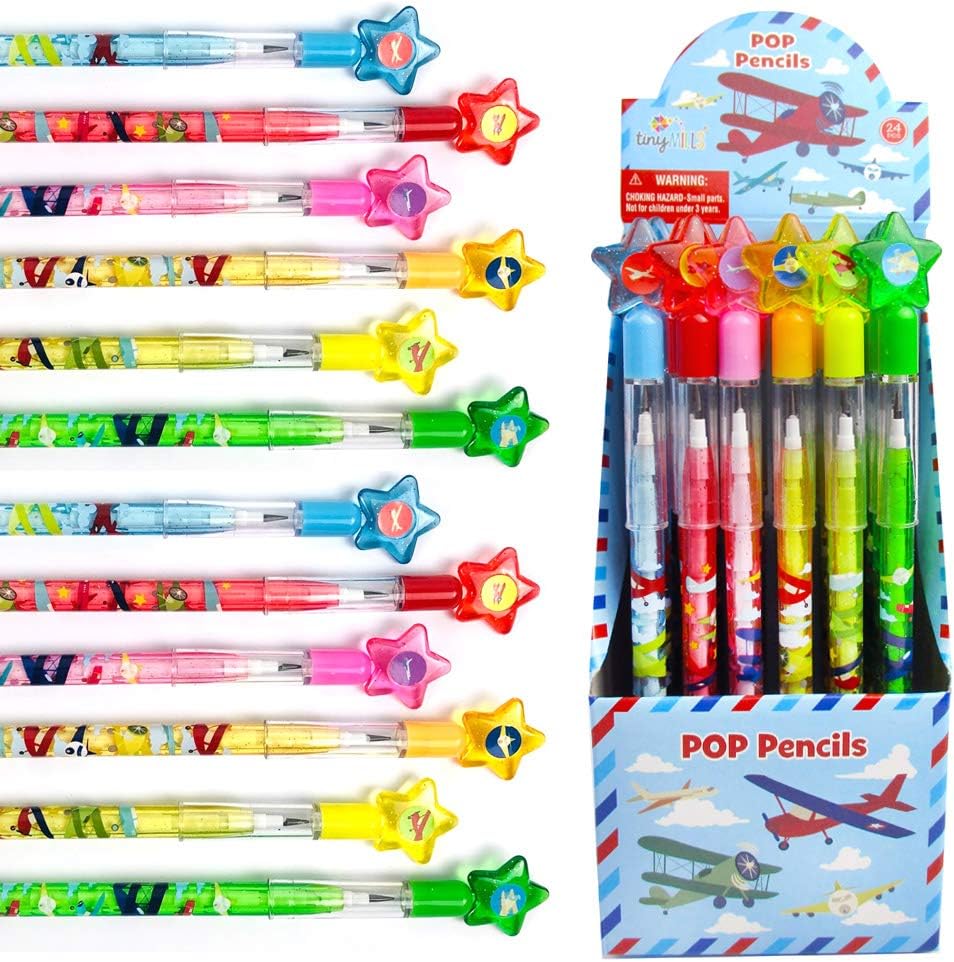 Tinymills 24 Pcs Airplane Stacking Pencils with Erasers
