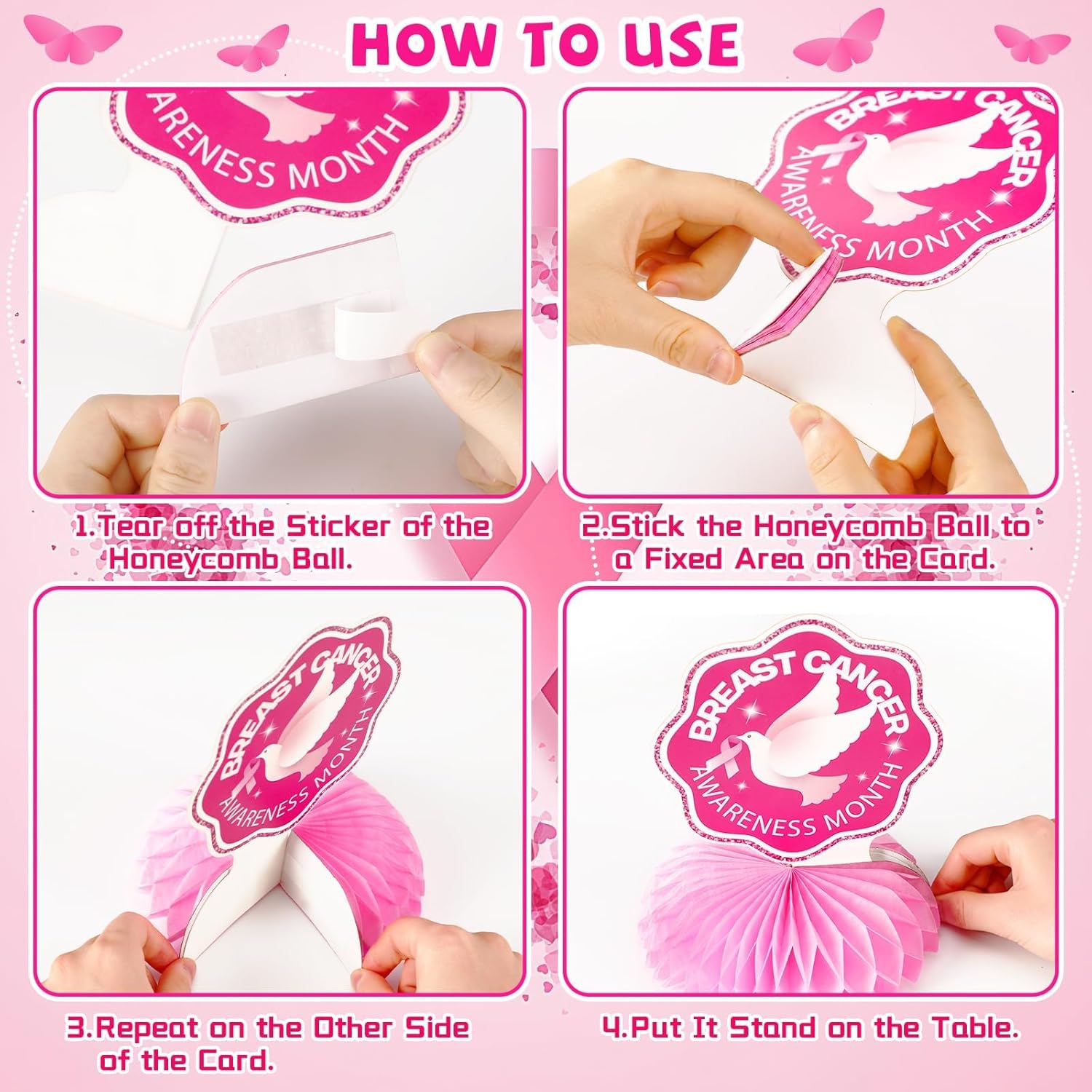 JULMELON Breast Cancer Awareness Honeycomb Centerpieces 8PCS