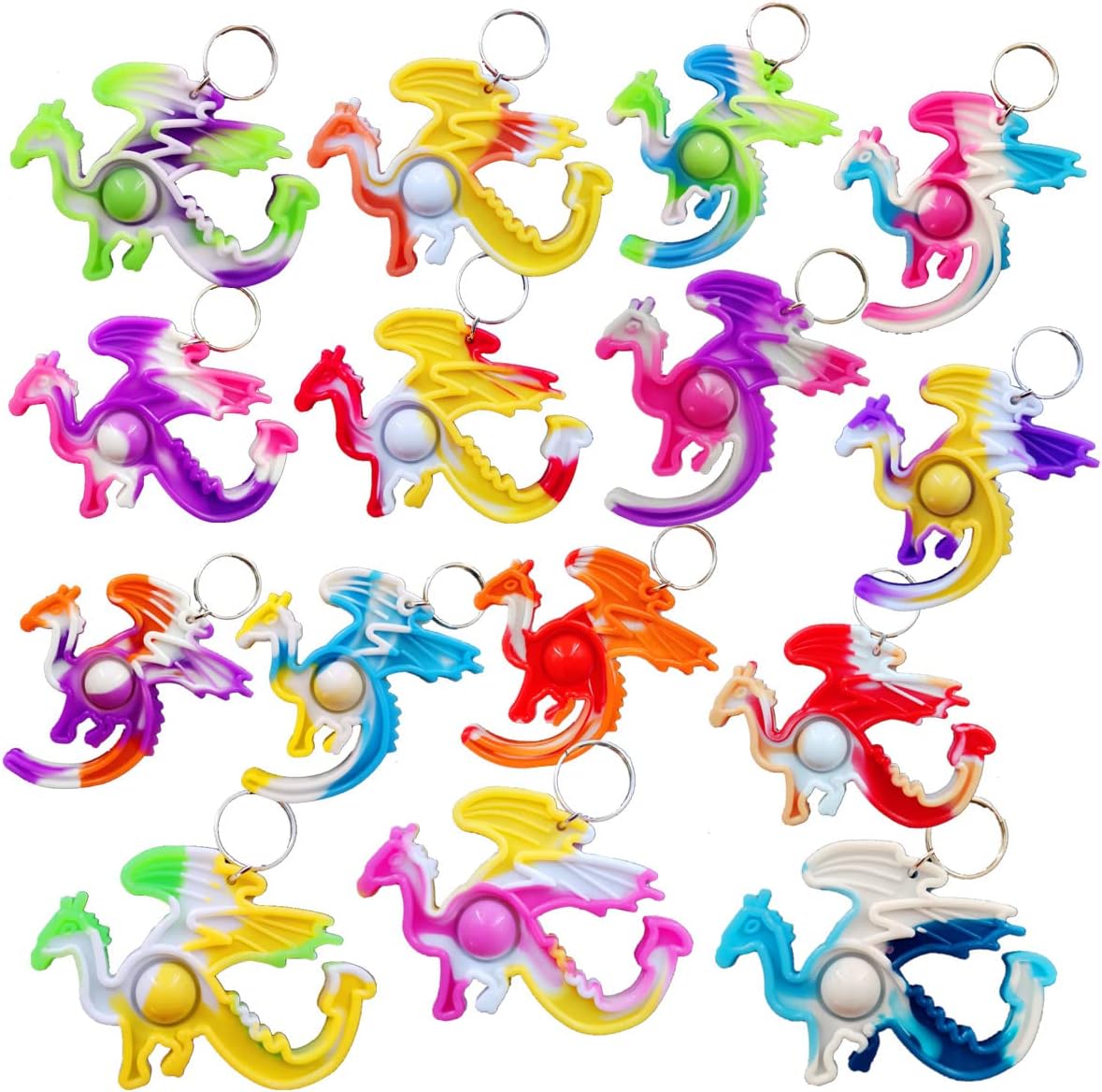 12 Packs Funny Dragons Mini Pop Keychain Fidget Toys for Kids