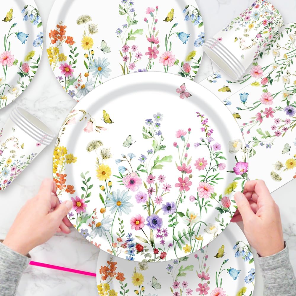 40 Pcs Wildflower Plates and Napkins Party Kit