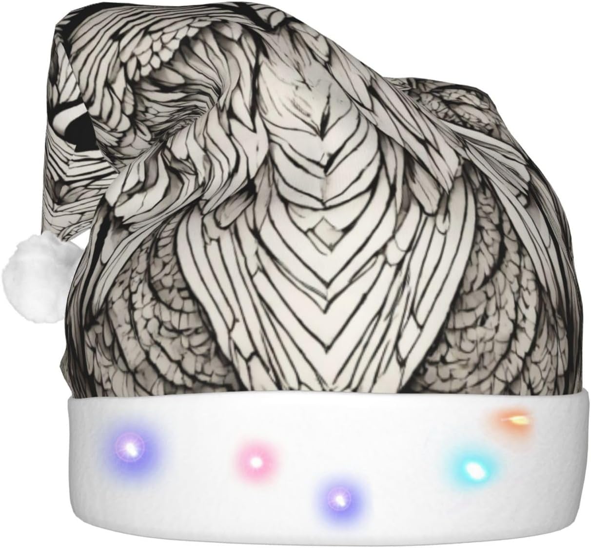 Owls Birds Print Christmas Santa Hat Plush Light Up for Adult