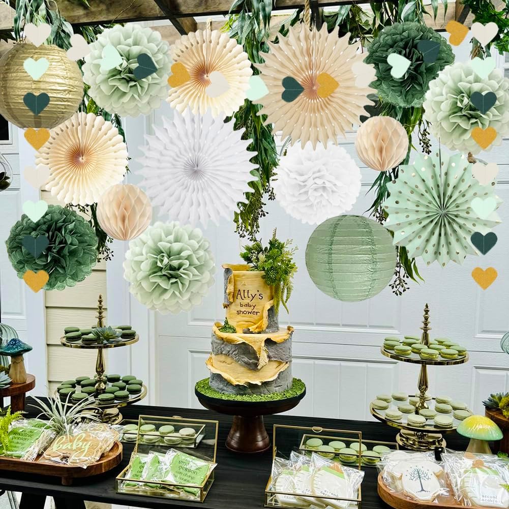 Sage Green Gold Party Decorations Kit