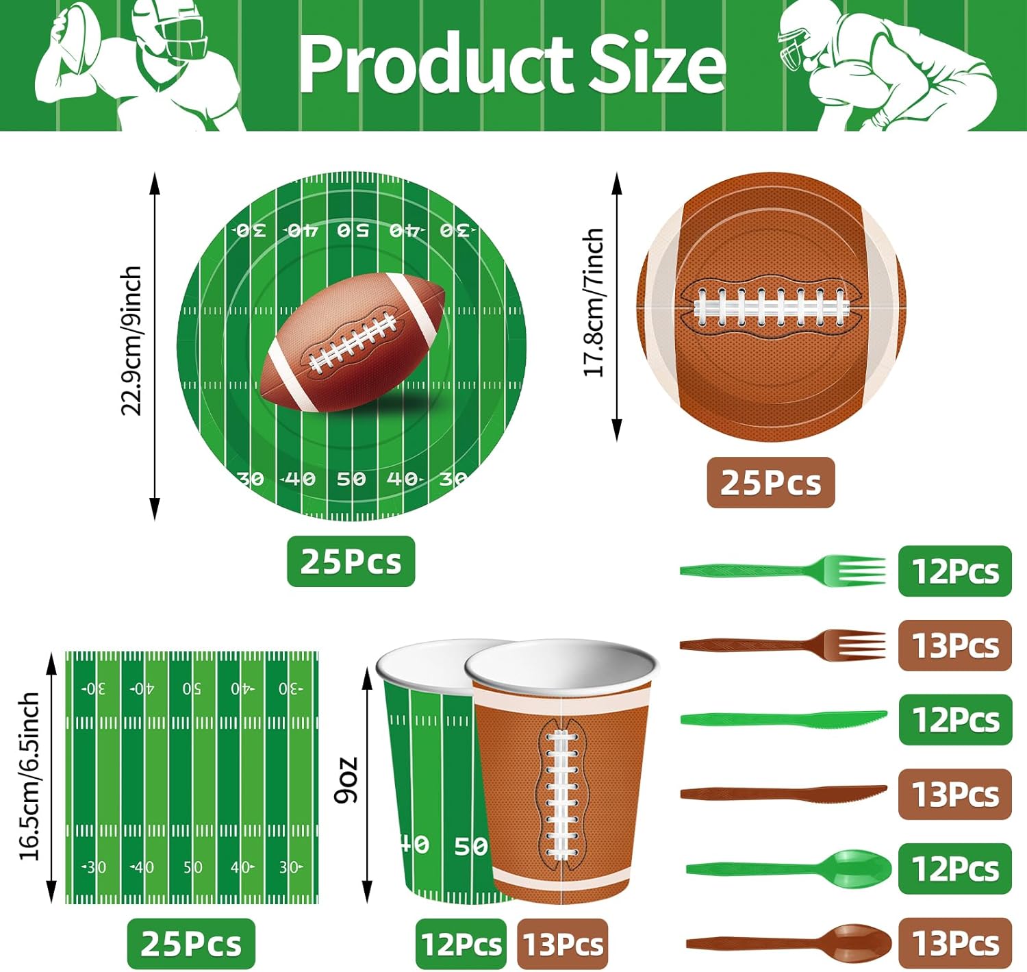 175 Pcs Football Tableware Set for 25
