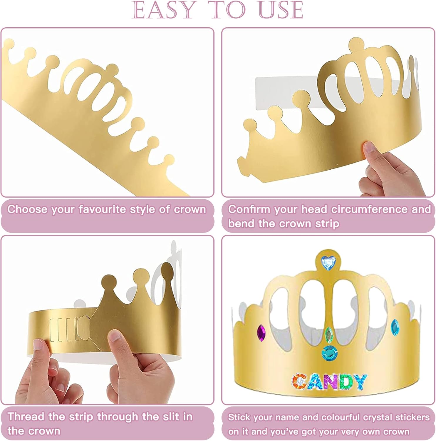 ZYNERY 47 PCS Golden Party Hats with Gem Stickers and Rhinestone Numbers