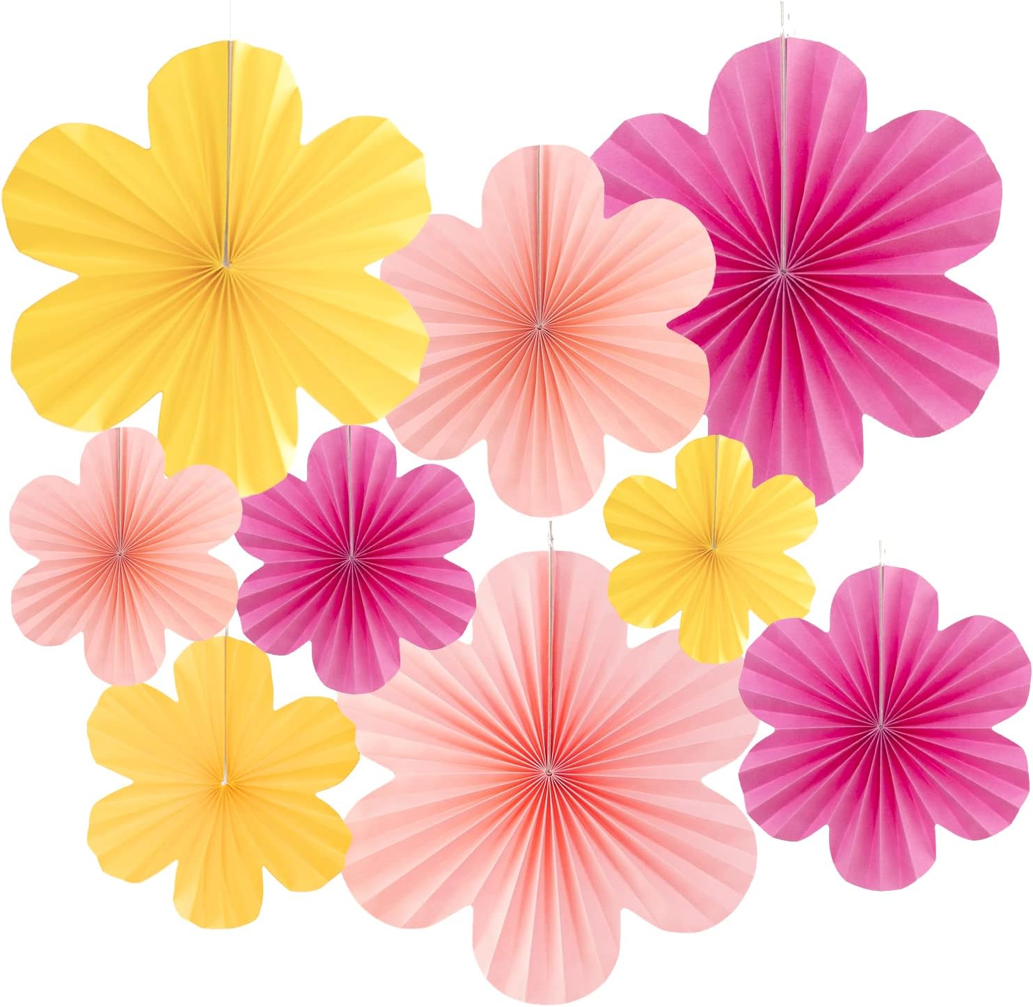 Pink Yellow Hanging Paper Flower Fans Decor Set