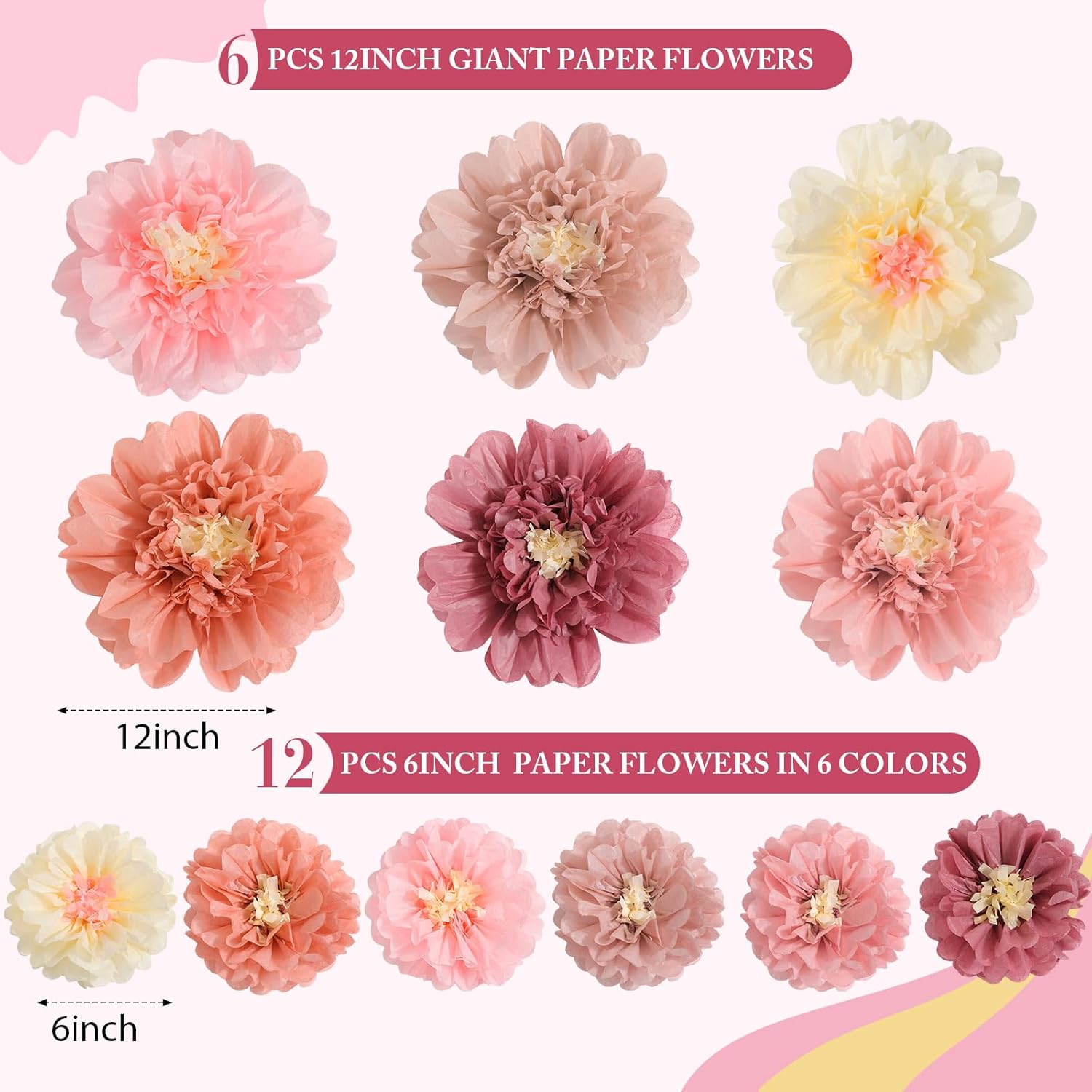 MotiMind 18 Pcs Tissue Paper Flowers Decorations