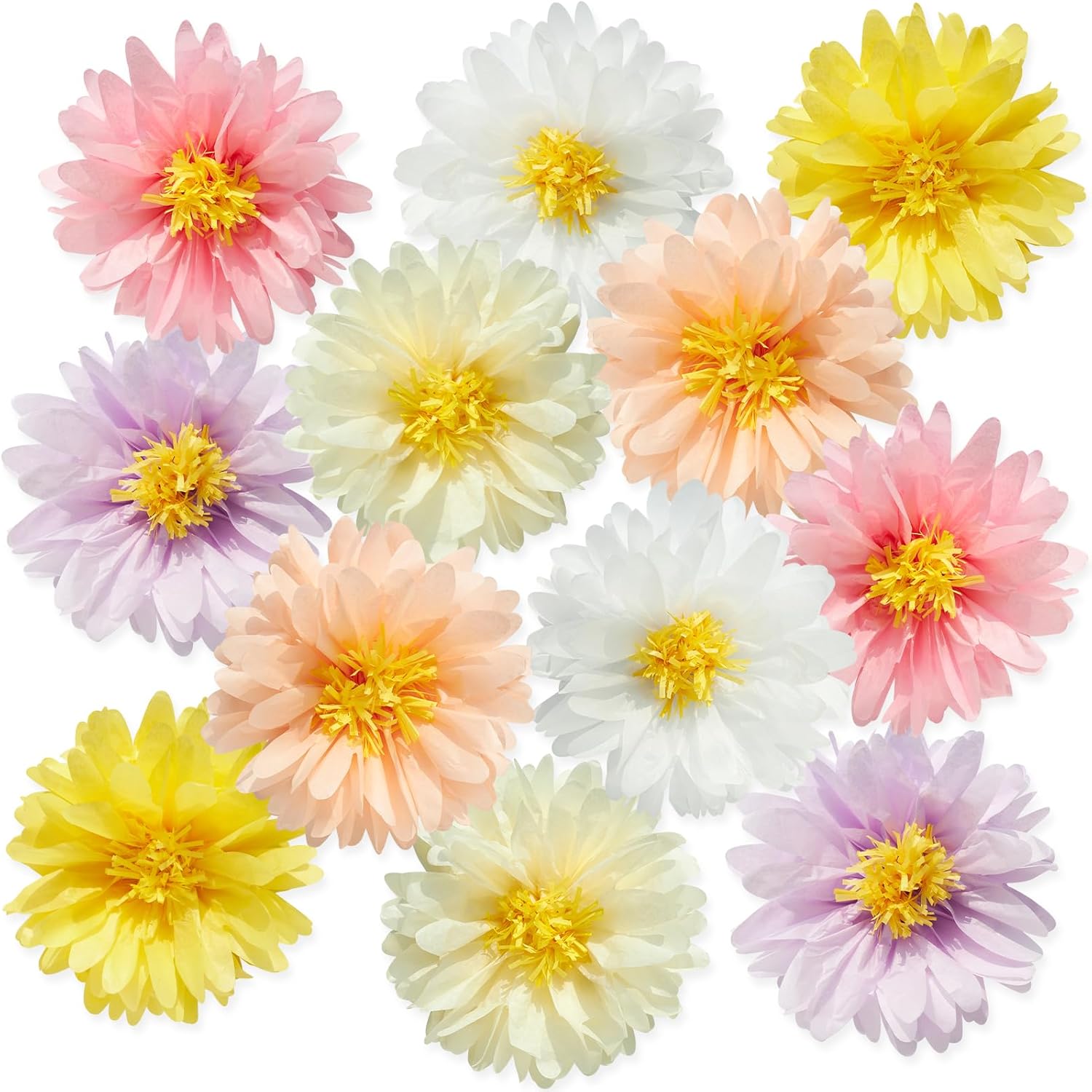 12 Pcs Daisy Tissue Paper Pom Poms Decorations