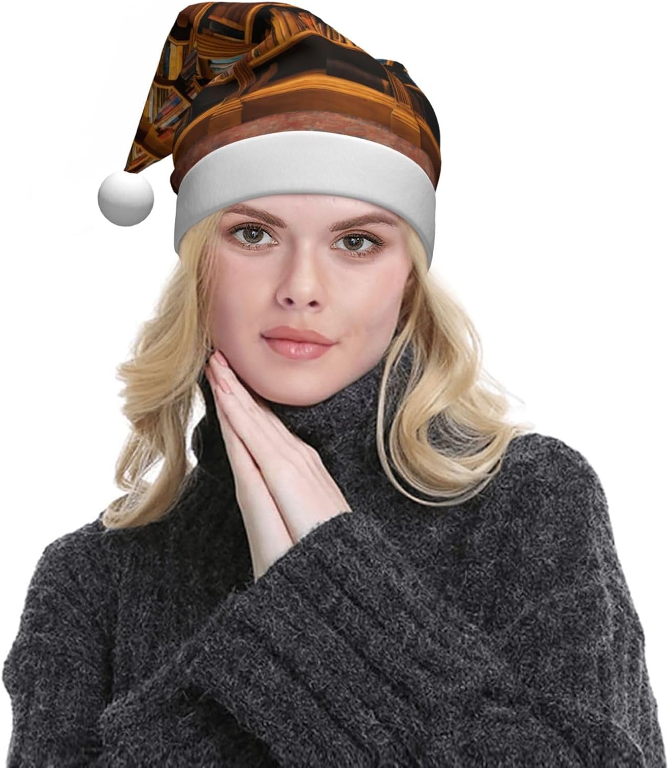 Books Print Christmas Santa Hat Plush for Adult