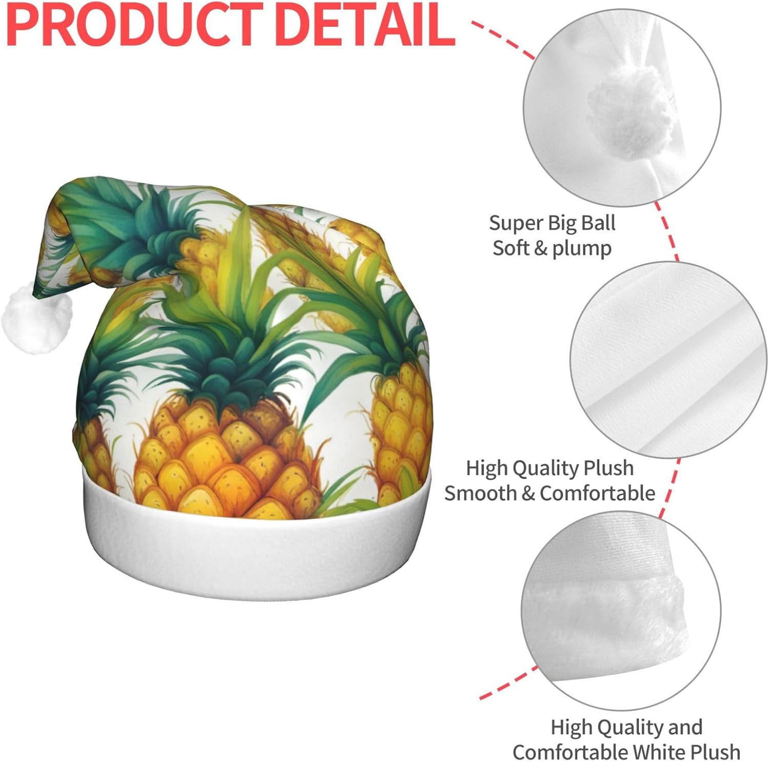QinZheng Exotic Tropical Pineapples Print Santa Hat with LED Lights
