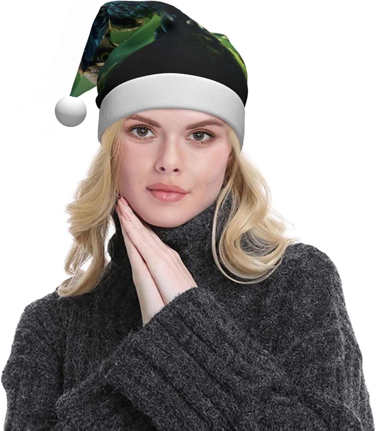 Owl Beliefs Print Santa Hat Plush Funny Adult Christmas Party Headwear