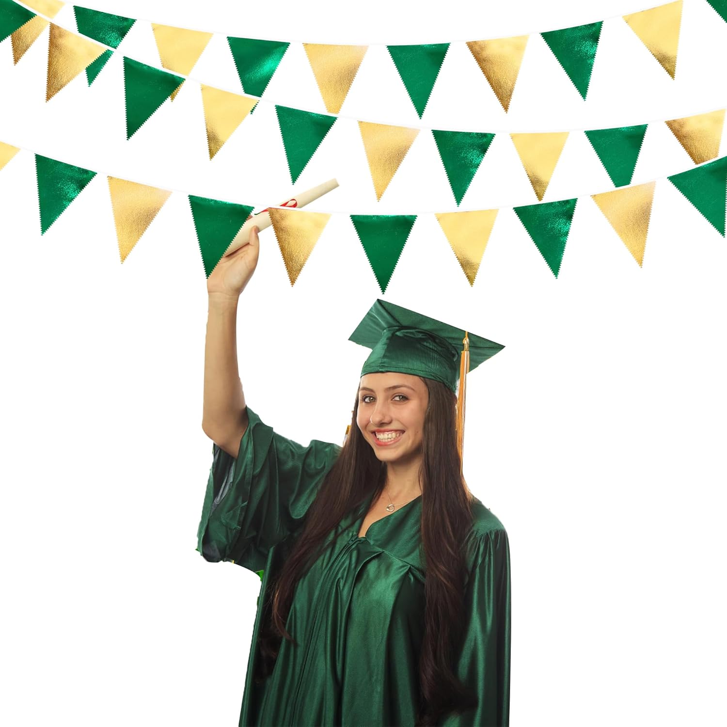 Green Gold Metallic Triangle Pennant Banner Flag Bunting Garland for Parties