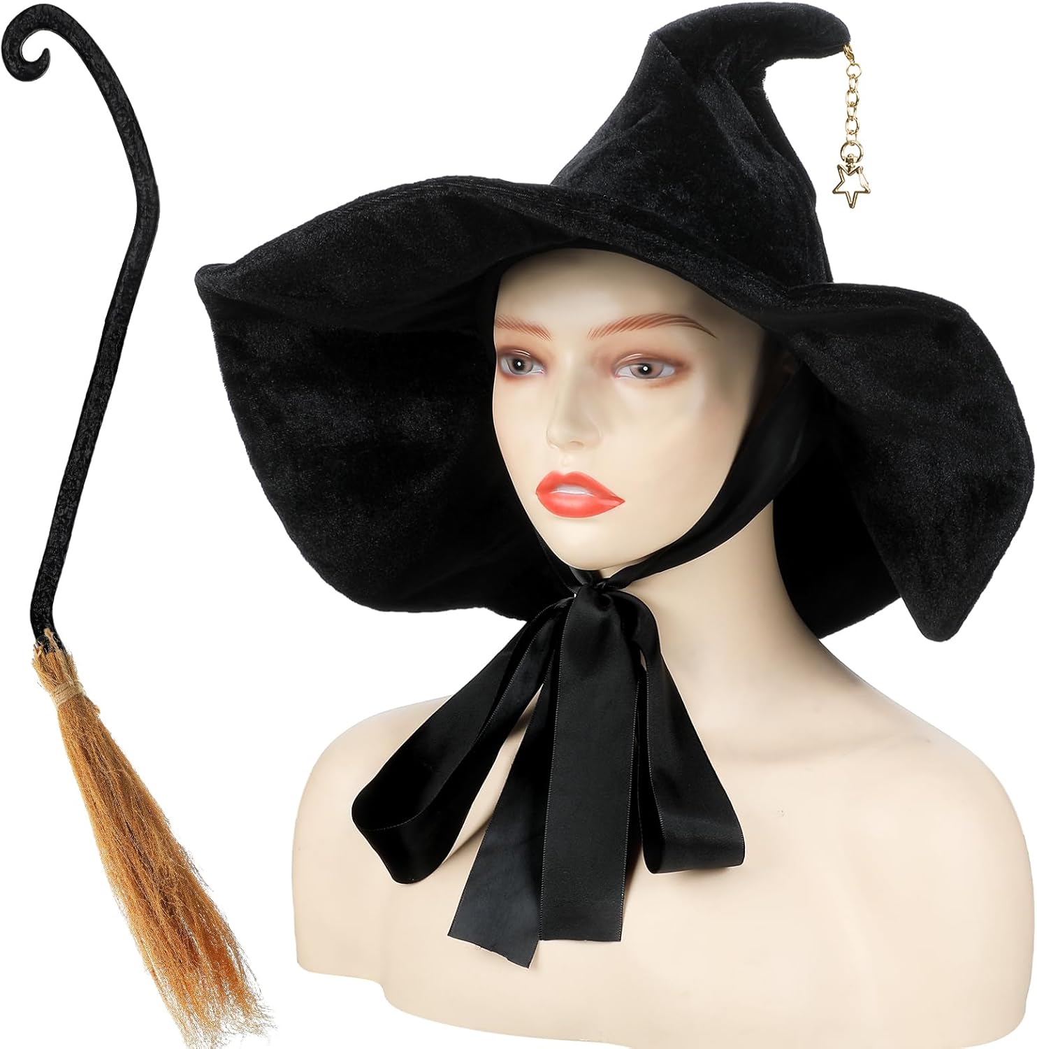 Liitrsh Halloween Witch Hat and Broom Set for Women