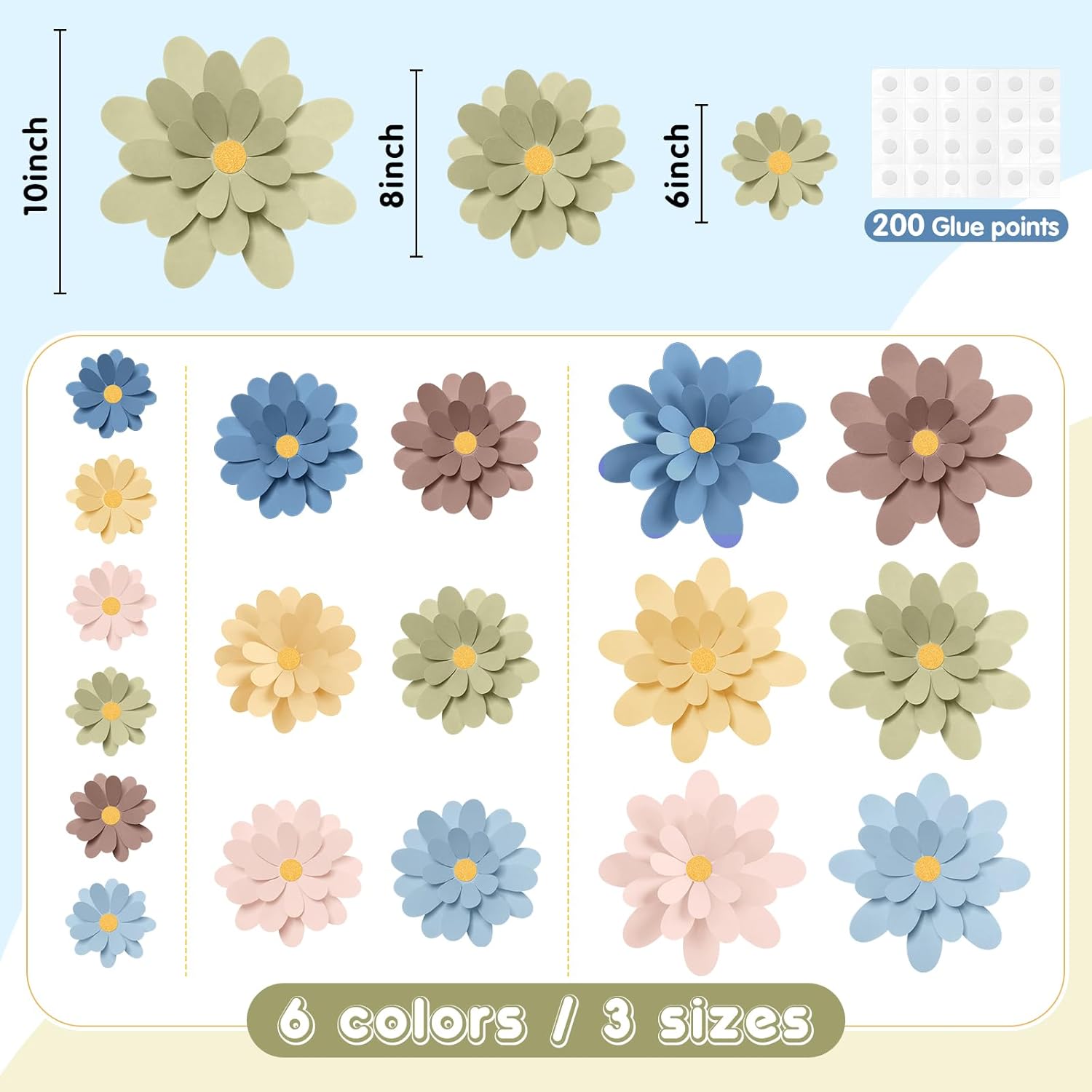 MotiMind 18 Pcs 3D Fiesta Floral Bulletin Board Decor