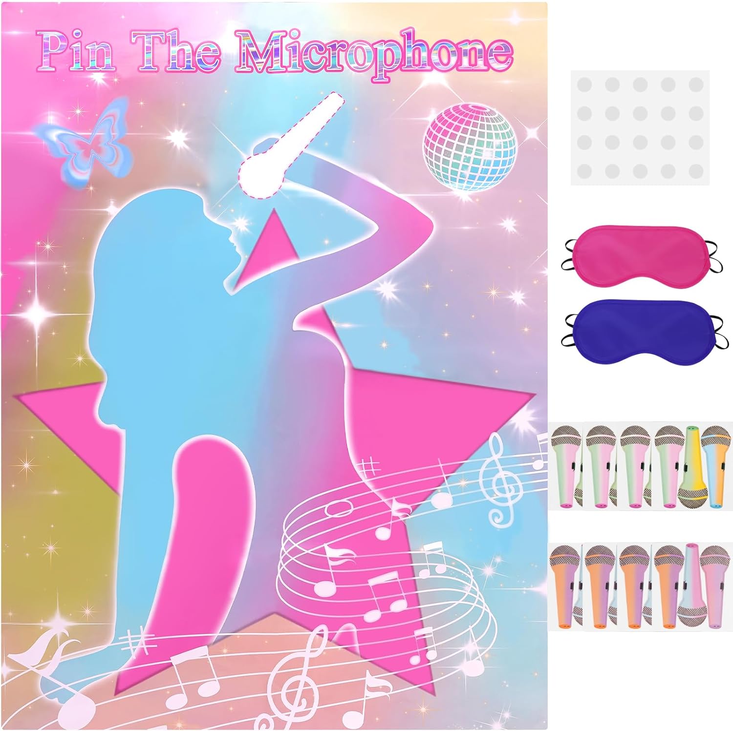 Pin The Microphones On Famous Singers Party Game Poster