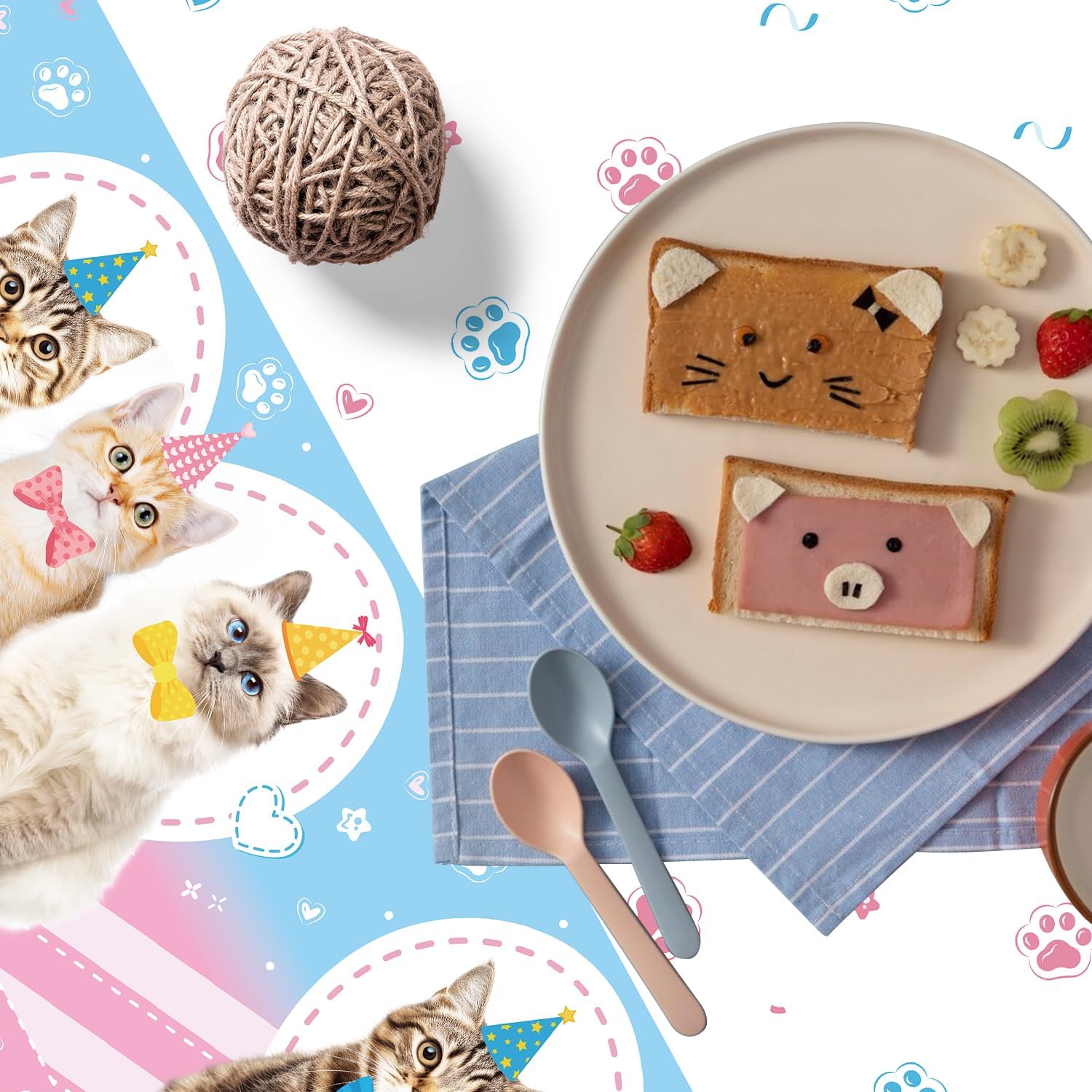 4 Pcs Cat Themed Tablecloth Set for Parties