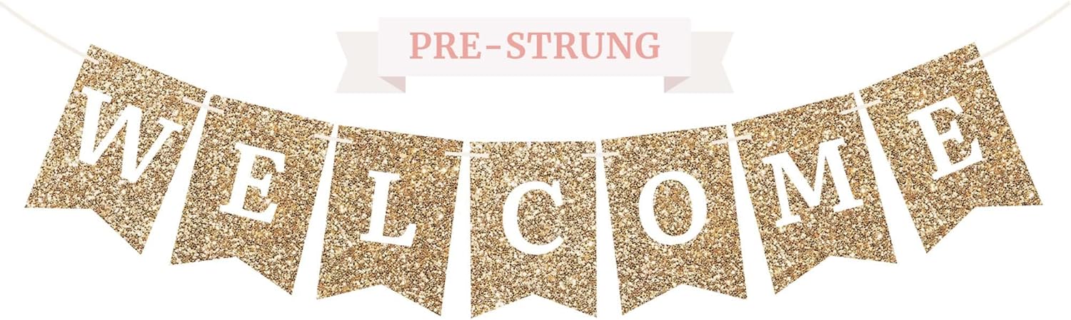 Gold Glitter Welcome Banner Pre-strung 6 ft