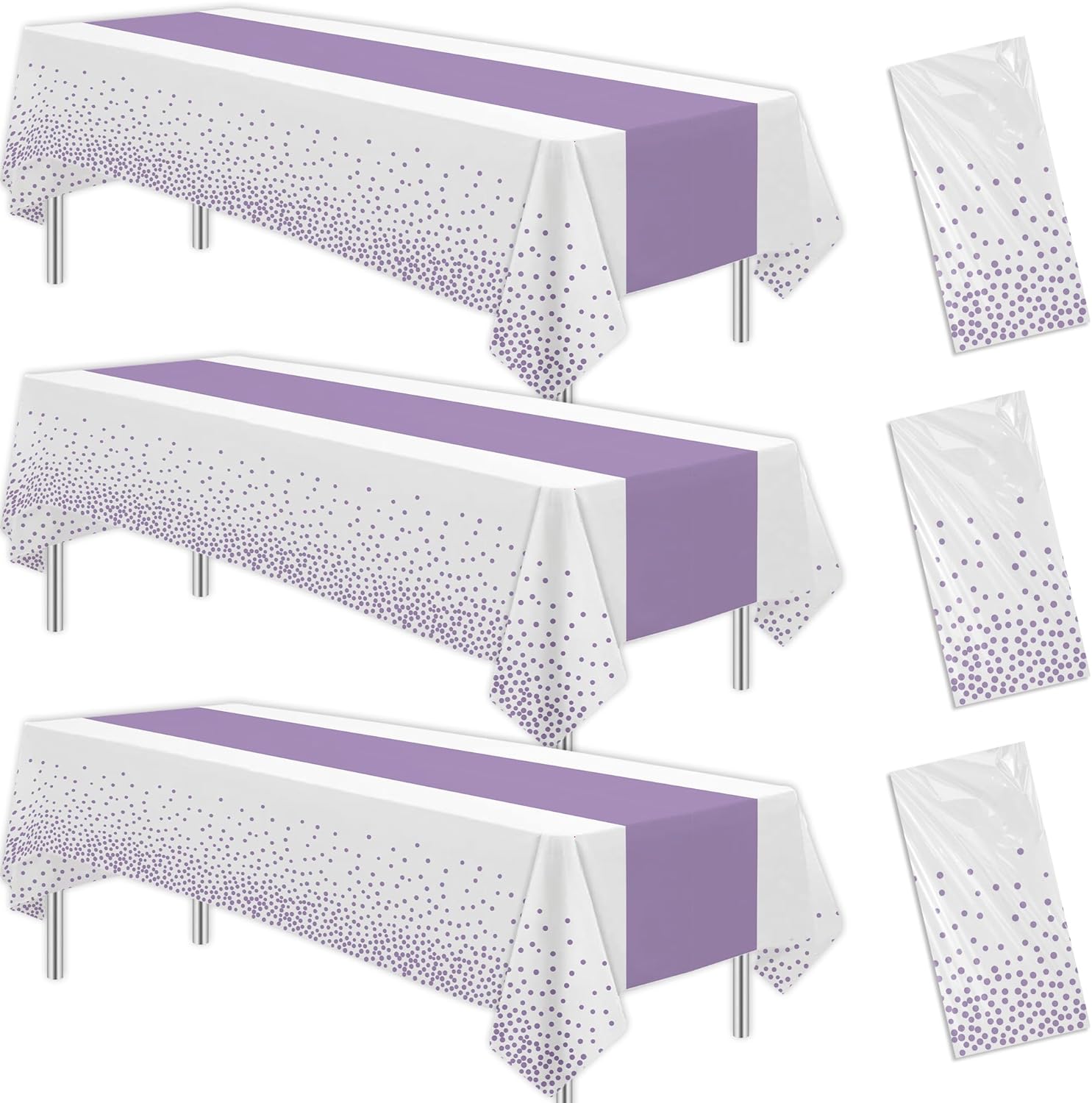 White and Purple Party Decor Tablecloth Set of 3
