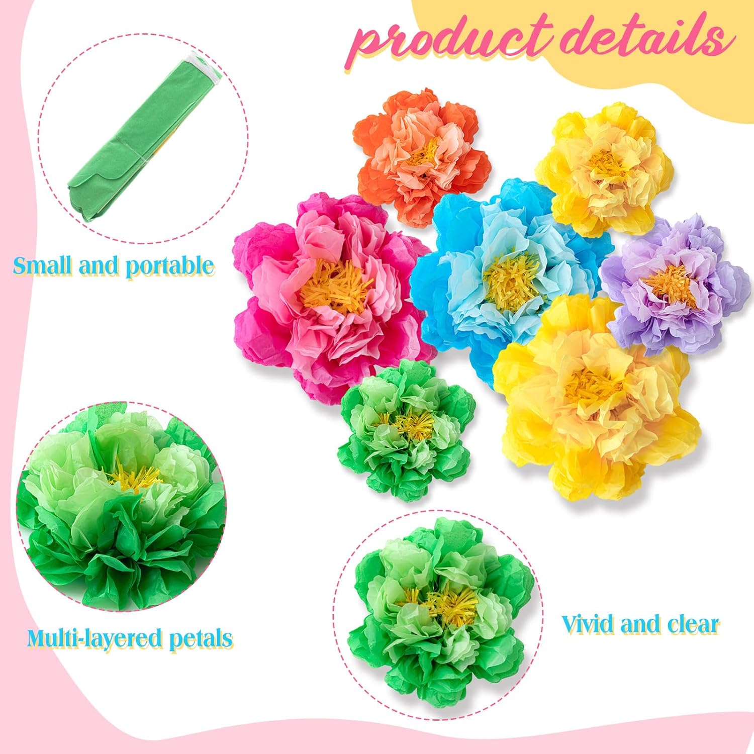 MotiMind 12 Pcs Tissue Paper Flowers for Party Decorations
