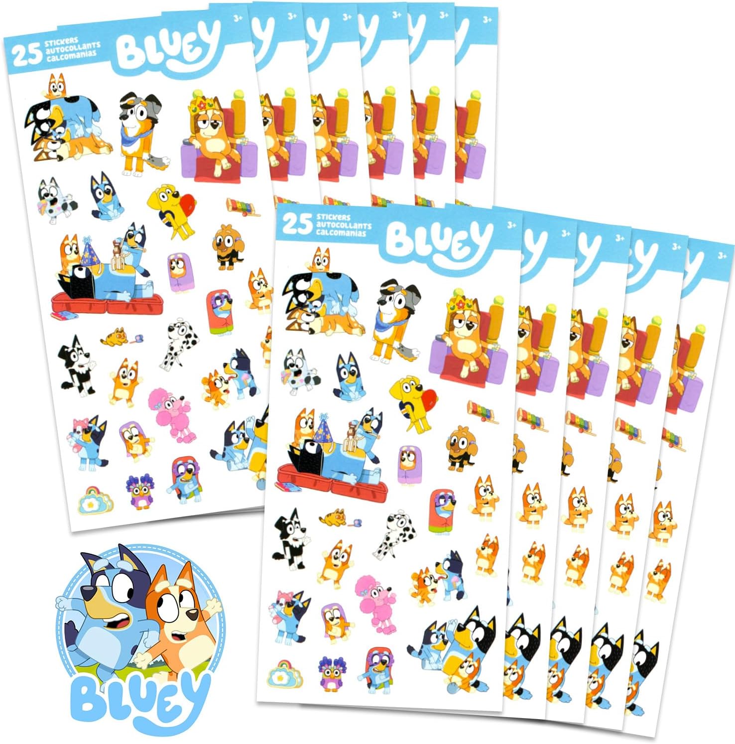 Bluey Party Favors 12 Pack Sticker Sheets for Kids