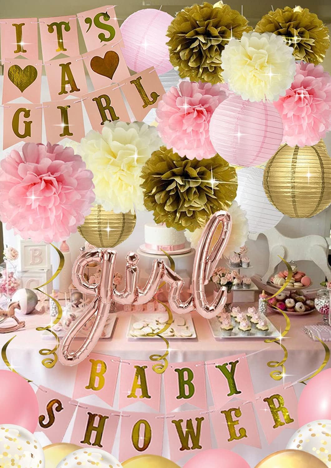 Pink and Gold Baby Shower Decorations for Girl